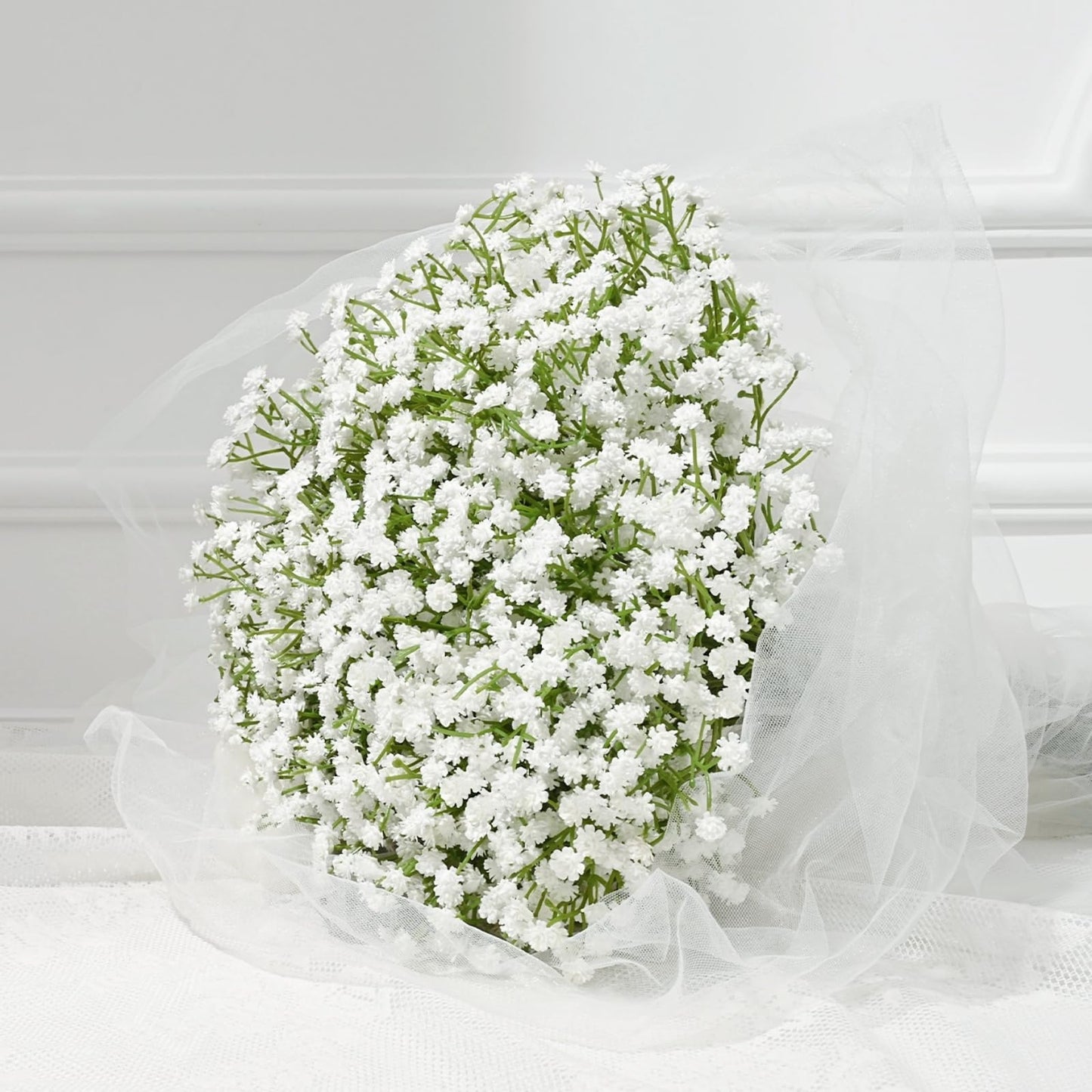 Dolicer 15 Pcs Babys Breath Artificial Flowers, White Long Stem Baby Breath Flowers Artificial Bulk, Real Touch Fake Babys Breath Gypsophila for Wedding Bridal Bouquet Party Arrangements Home Decor