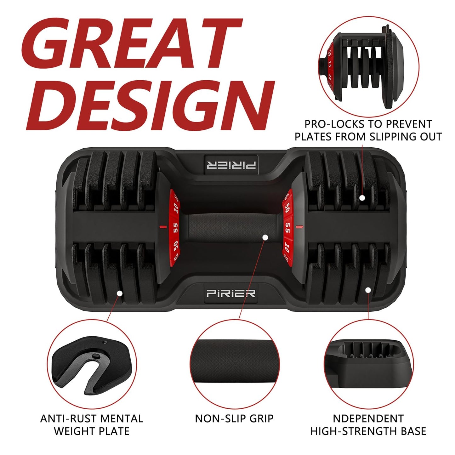 Adjustable Dumbbell 55LB Single Dumbbell 10 Weight Options, Anti-Slip Metal Handle, Perfect for Home Fitness Training