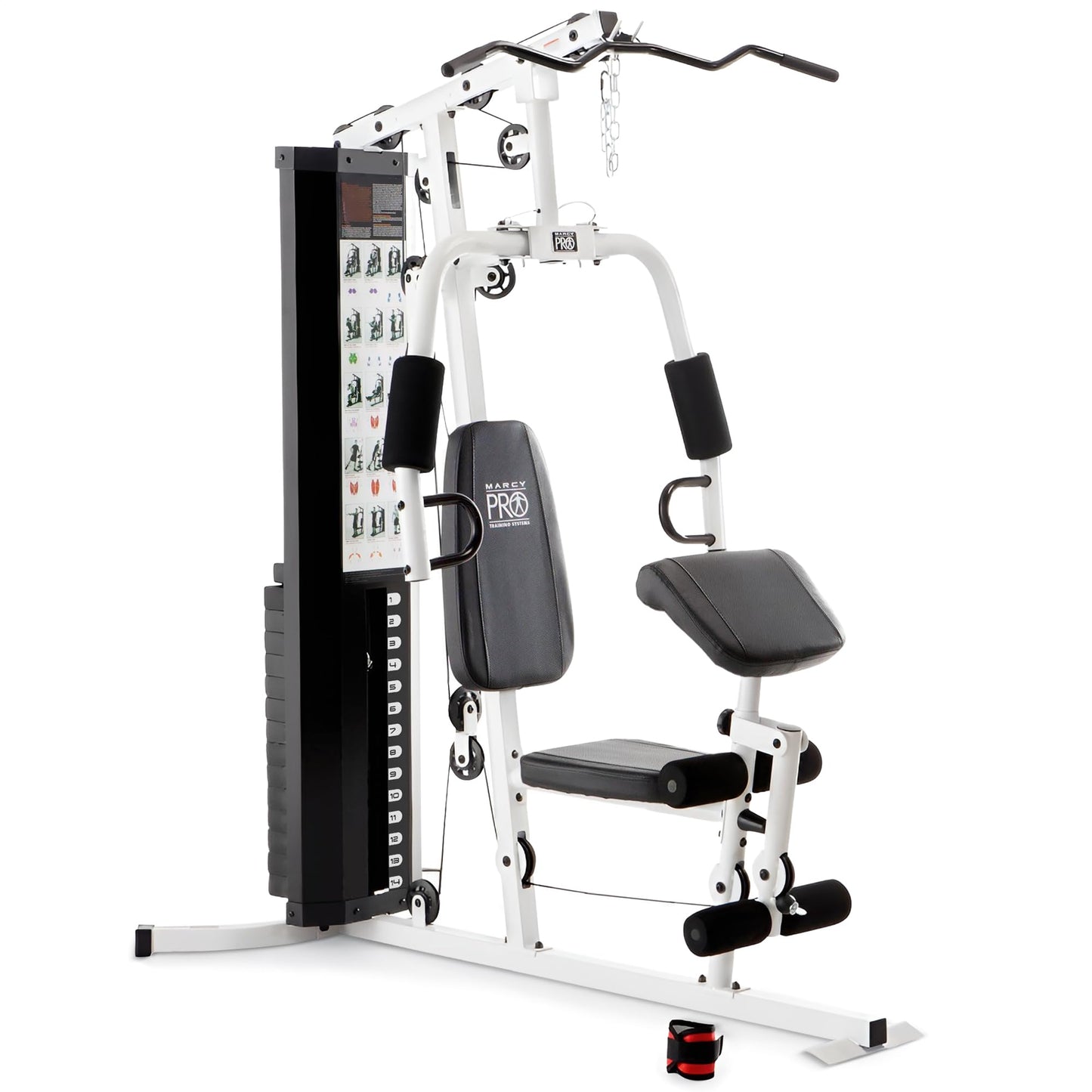 Marcy Home Gym Workout Station with Curl Pad, Lat Pulldown, Leg Developer & Weights, White