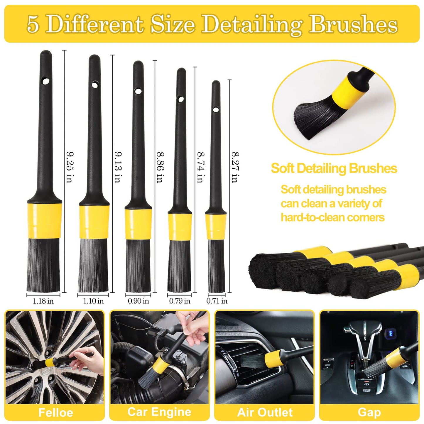 27Pcs Car Detailing Kit, Car Detailing Brush Set, Auto Detailing Drill Brush Set, Car Detailing Brushes, Car Wash Kit, Car Accessories, Car Cleaning Tools Kit for Interior, Exterior, Wheels