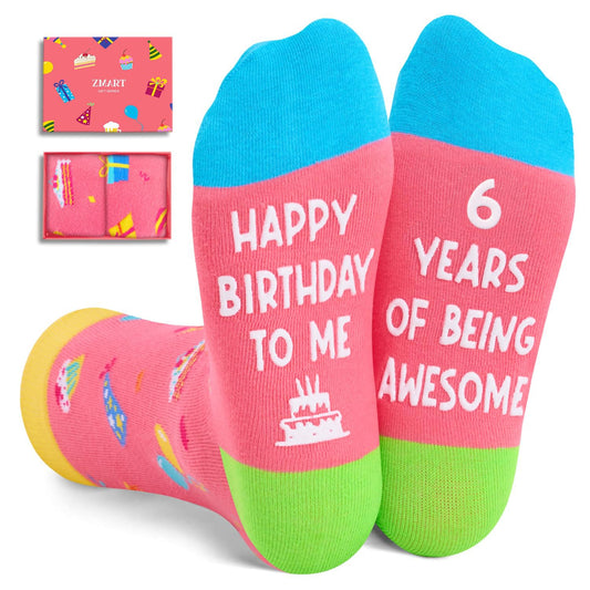 Zmart 6th Birthday Gifts for Girls - Socks for Girls Boys Age 6, 6 Year Old Girl Gift Ideas, Presents for 6 Year Olds, Pink