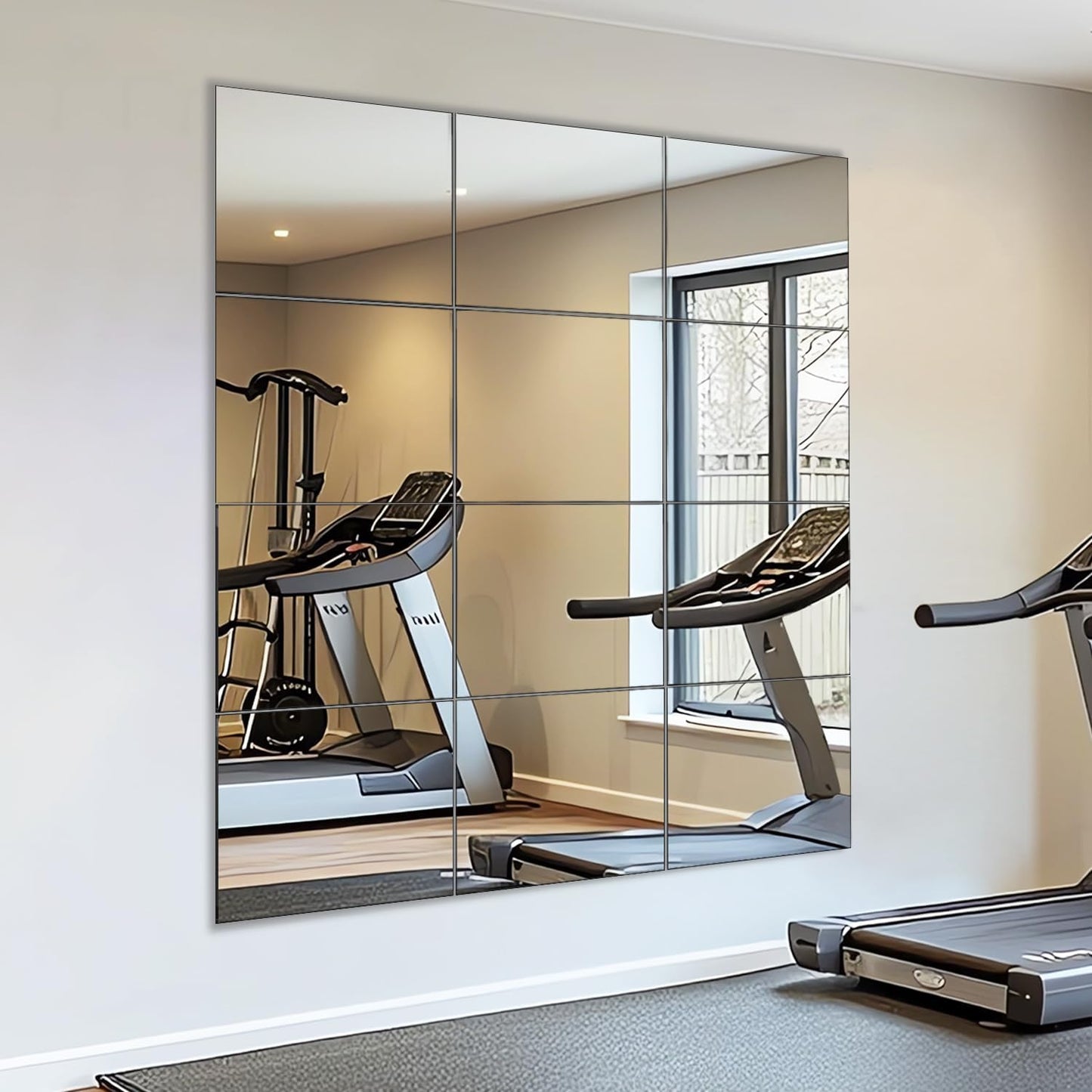 VASUHOME Home Gym Mirrors 12 Inch x 12PCS, HD Glass Wall Mounted Mirror Tiles for Home Gym, Bedroom, Living Room, Door, Closet