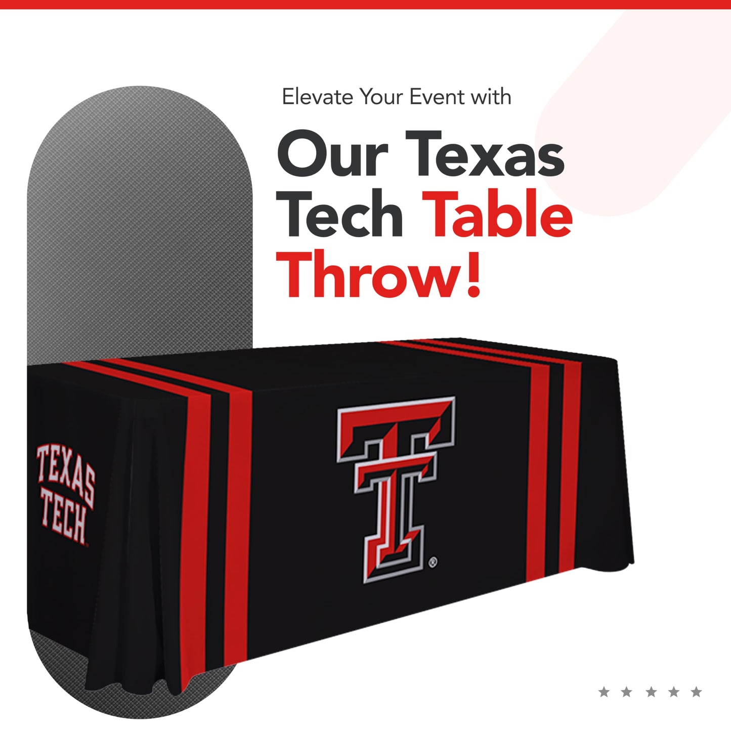 Victory Corps Texas Tech Red Raiders 6' College Sports Printed Table Throw - NCAA Licensed - Polyester Draped - School Tablecloth (Black, Red)