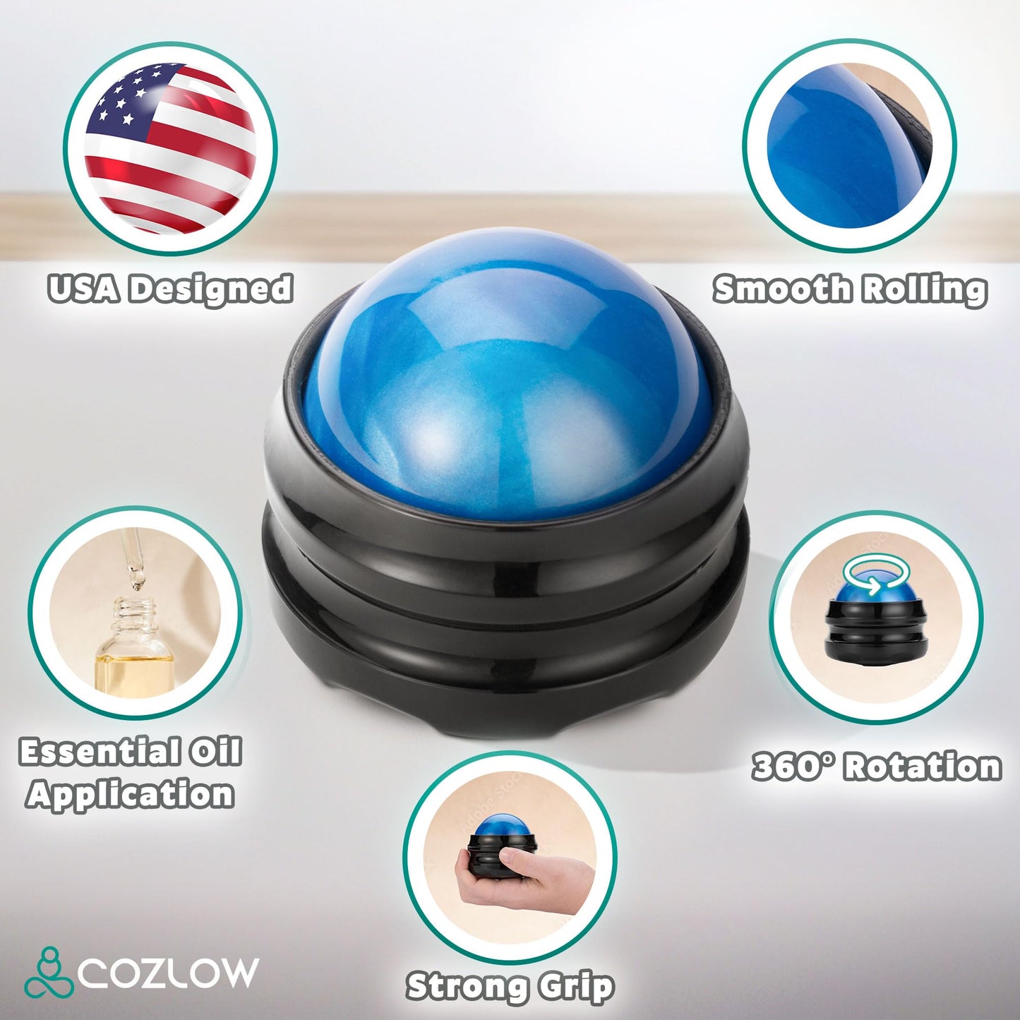 Massage Ball, Muscle Massager Roller Tool for Trigger Point Deep Tissue Release, Hand Held Manual Massage Therapy for Back, Neck, Leg, Shoulder, Foot Pain Relief by Cozlow