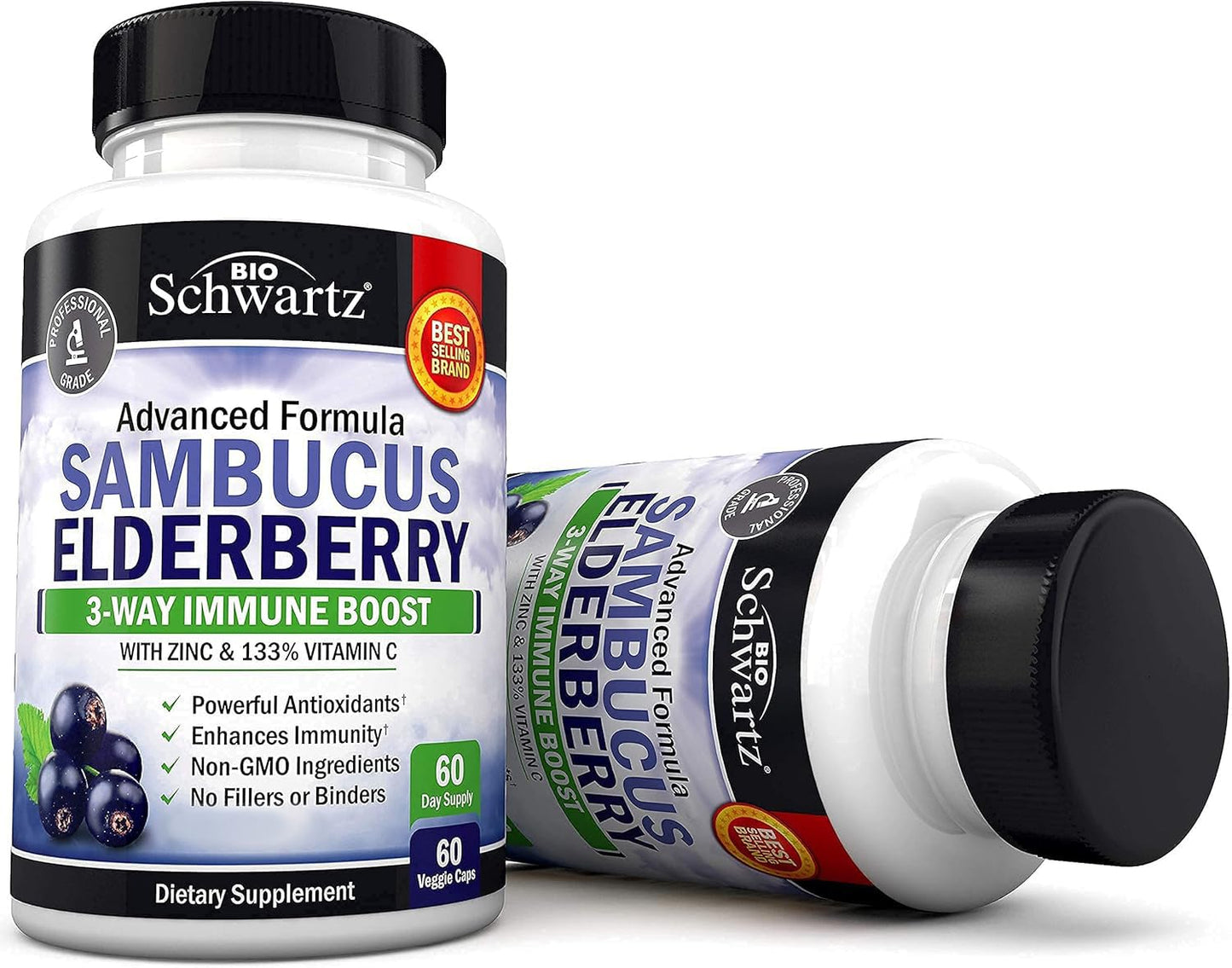 Elderberry with Zinc and Vitamin C for Adults - Immune Support Vitamins for Women and Men Natural Elderberries Black Sambucus Capsules - Immune Defense Multiminerals Supplement, Gluten-Free, 60 Ct