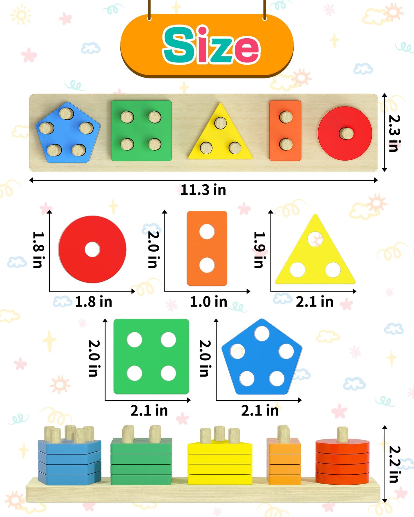 Zartores Montessori Toys for 1 2 3 Year Old Boys Girls Toddlers, Wooden Sensory Toys for Ages 2-4, 1 2 Year Old Boy Girl Birthday Gifts, Educational Toddler Learning Puzzles