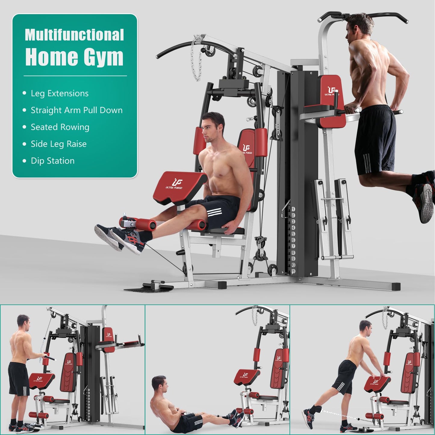 ULTRA FUEGO Multifunctional Home Gym Equipment Workout Station with Pulley System, Arm, and Leg Developer for Full Body Training