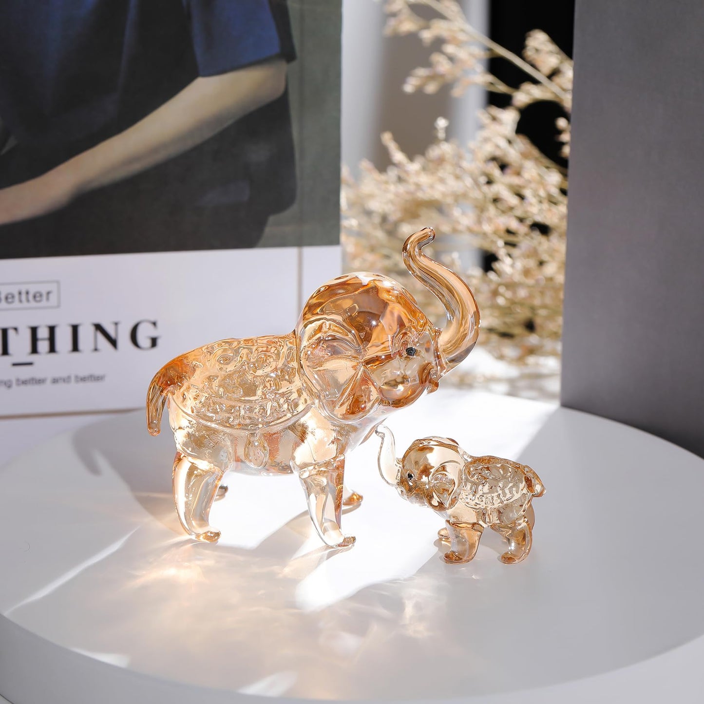Ornalrist Crystal Elephant Gifts for Women - Handmade Gold Mother & Baby Elephant Glass Animal Collectible Figurines Birthday Gifts for Mom Wife Home Decor