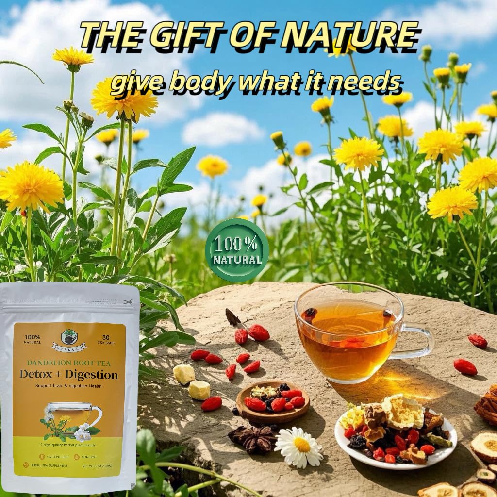 Gerduck Dandelion Wolfberry Tea -Liver & Kidney Detox Tea,7 Natural Ingredients Blend with Chrysanthemum cassia seed,Licorice,Traditional Herbal Tea Formula for Daily Health,Immune Support,30 Tea Bags
