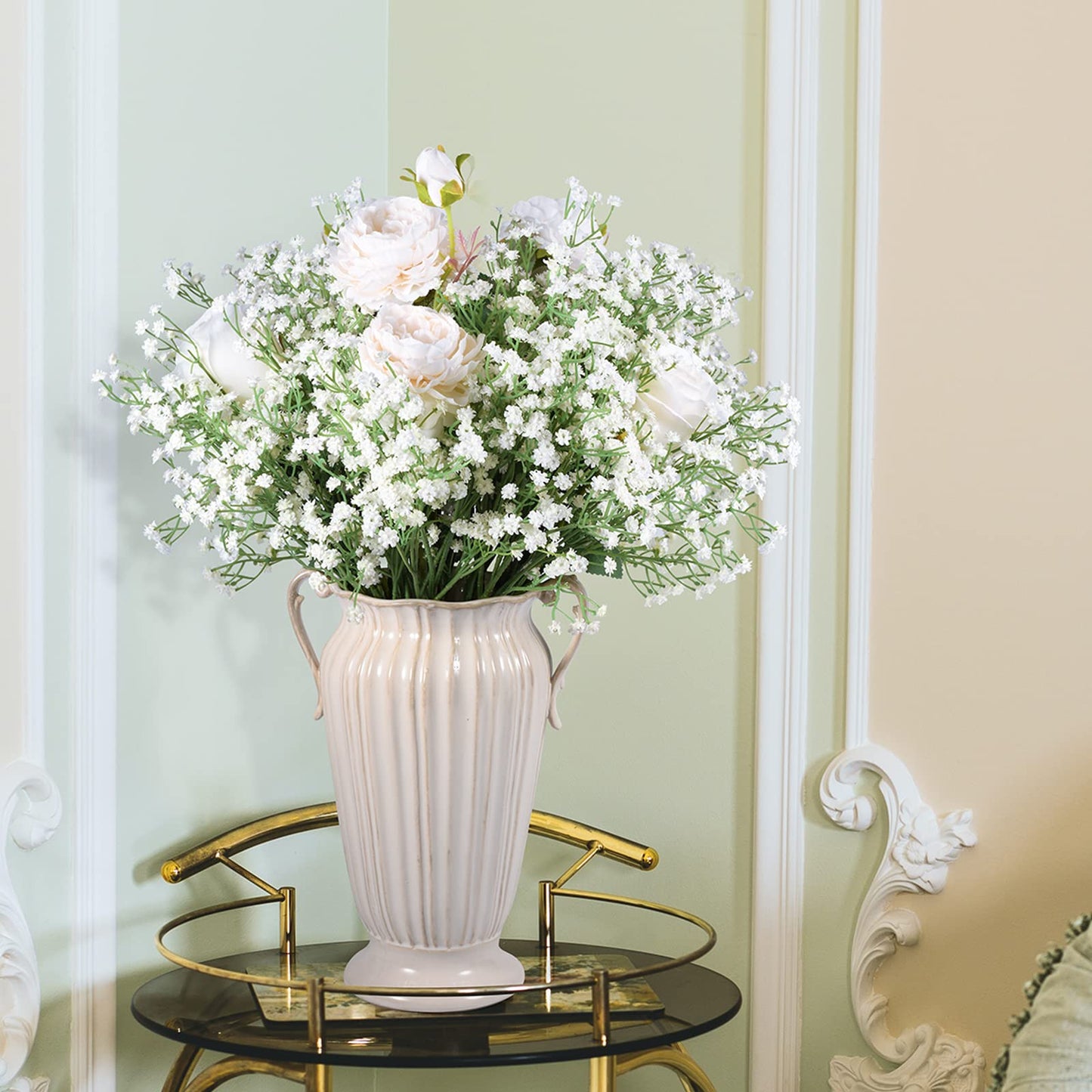 LYLYFAN Babys Breath Artificial Flowers,18 Pcs Gypsophila Real Touch Flowers for Wedding Party Home Garden Decoration White