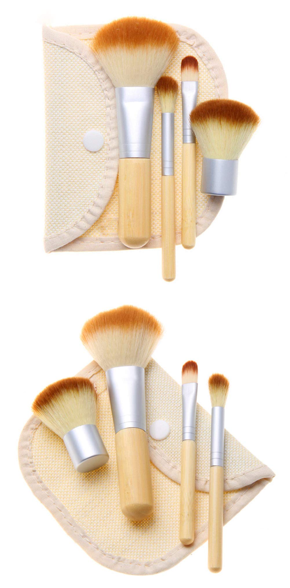 AKOAK 4 Pcs/Set Natural Bamboo Handle Makeup Brush, with a Storage Bag, Very Suitable for Travel, Blush/Powder/Eye Shadow Brush Set, Beauty Tools
