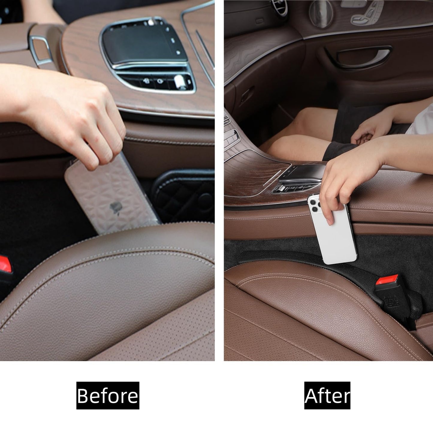 Hiseanllo Car Seat Gap Filler 2 Pack, Universal Fit PU Leather Car Seat Gap Plug to Fill The Gap Between Seat and Console, Car Seat Crevice Blocker Stop Things from Dropping