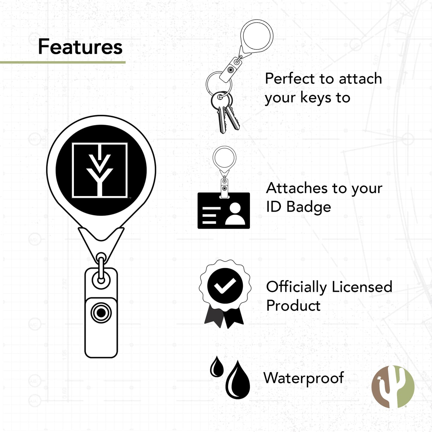 Desert Cactus Ivy Tech Community College Retractable Badge Holder ID Reel with Ticket Clip for Lanyard, Work, School & Office Access