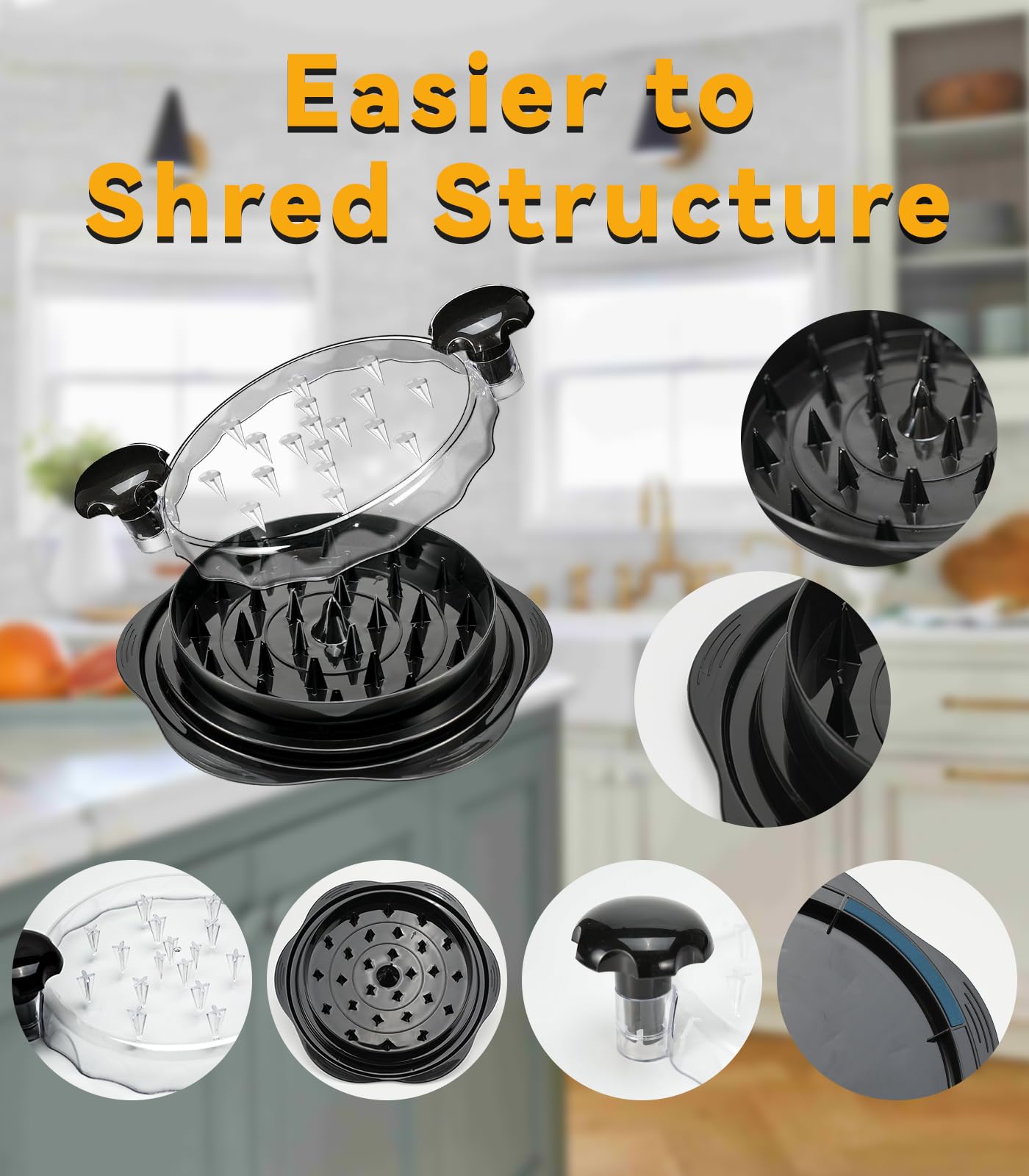 Chicken Shredder Tool Twist for Kitchen, Manual Chicken Breast Grinder Machine for Ground Food, Meat & Vegetables (Elegant Black)