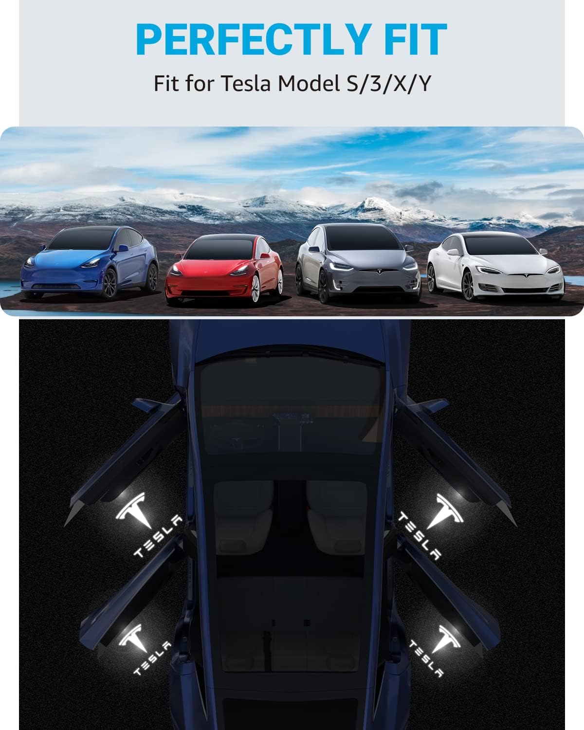 Motrobe for 2016-2023 Tesla Model Y Model 3 Model S, 2016-2021 Model X Integration Ultra-Brights Step Led Puddle Door Lights Never Fade with Extension Cord, Pack of 4 2023 Upgraded