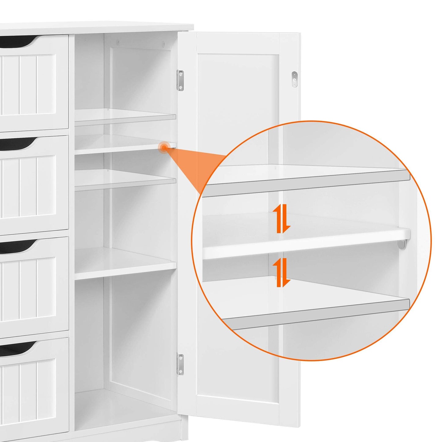 Yaheetech Wooden Floor Cabinet, Side Storage Organizer with 4 Drawers and 1 Cupboard, Freestanding Entryway Storage Unit Console Table, Bathroom Furniture Home Decor, White