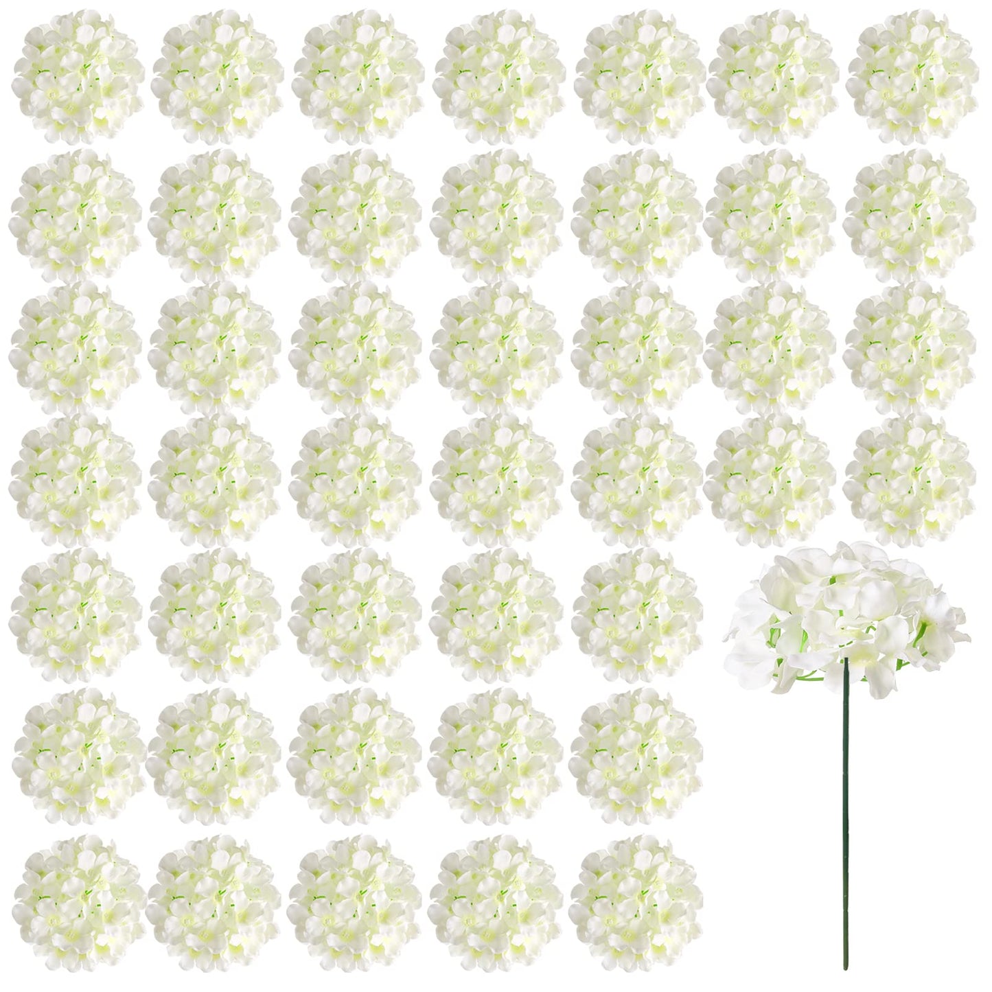 Auihiay 46 PCS Hydrangea Artificial Flowers Silk Hydrangea Heads with Stems, Ivory Artificial Hydrangea Flowers for DIY Wedding Centerpiece, Garden, Home, Party, Baby Shower Decor