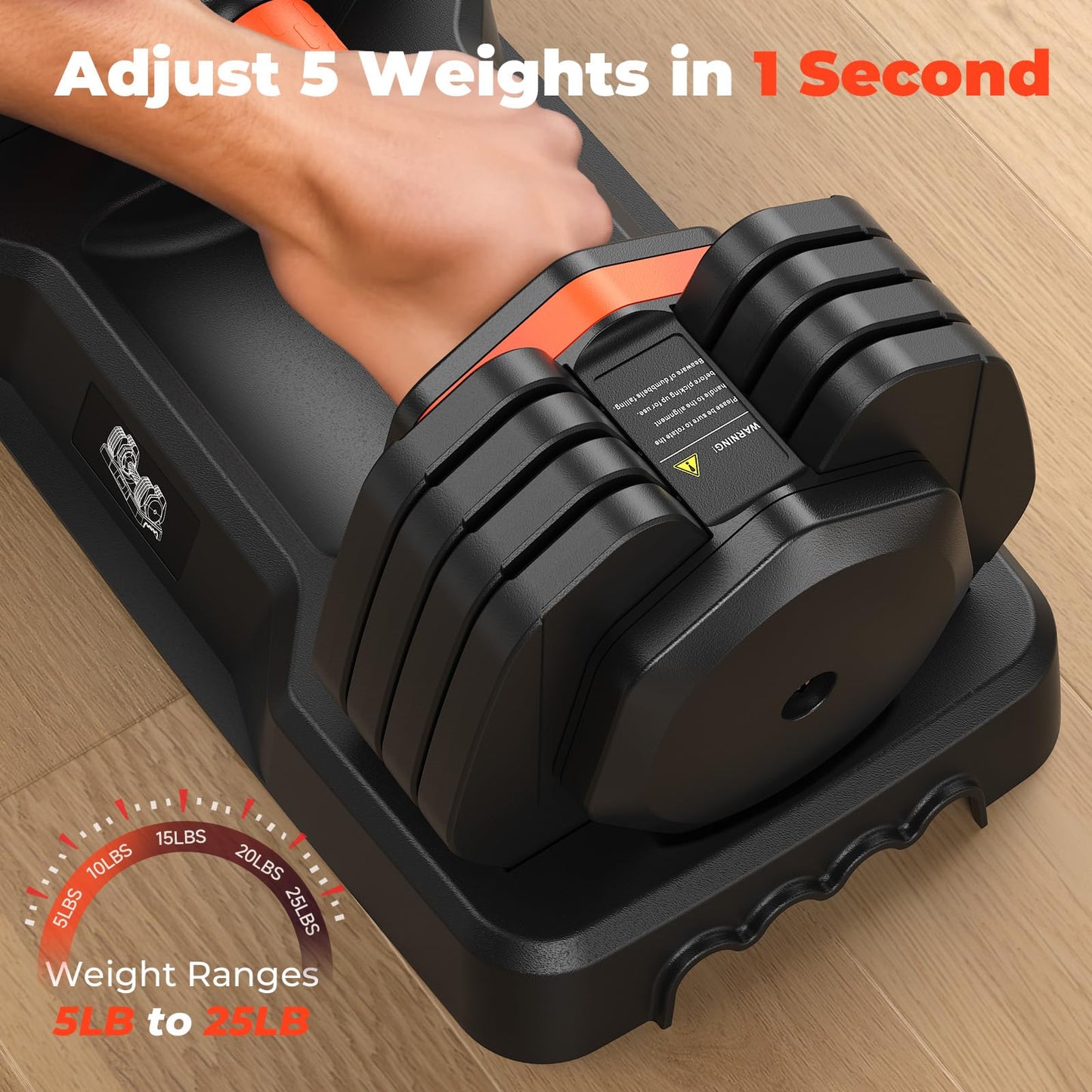 Adjustable Dumbbell Set 25LB, 5/10/15/20/25lbs, Anti-Slip Handle for Exercise Fitness Workout