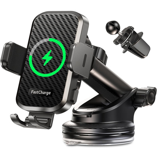 CHGeek Wireless Car Charger with Phone Holder Mount, 15W Fast Charging Auto Clamping Phone Holders for You Car Windshield Dashboard Air Vent Accessories for iPhone, Samsung Galaxy, Google, etc