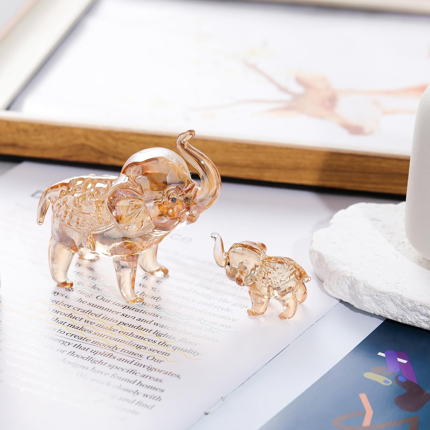 Ornalrist Crystal Elephant Gifts for Women - Handmade Gold Mother & Baby Elephant Glass Animal Collectible Figurines Birthday Gifts for Mom Wife Home Decor
