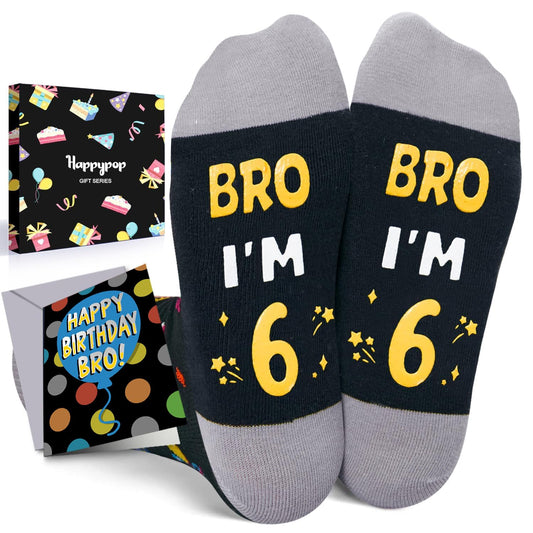 HAPPYPOP 6th Birthday Gifts Ideas for Boys - Socks for Kids Age 6, Gifts for Six Year Olds, Presents for 6 Year Old Boys, Happy Birthday Gift Box with Greeting Card