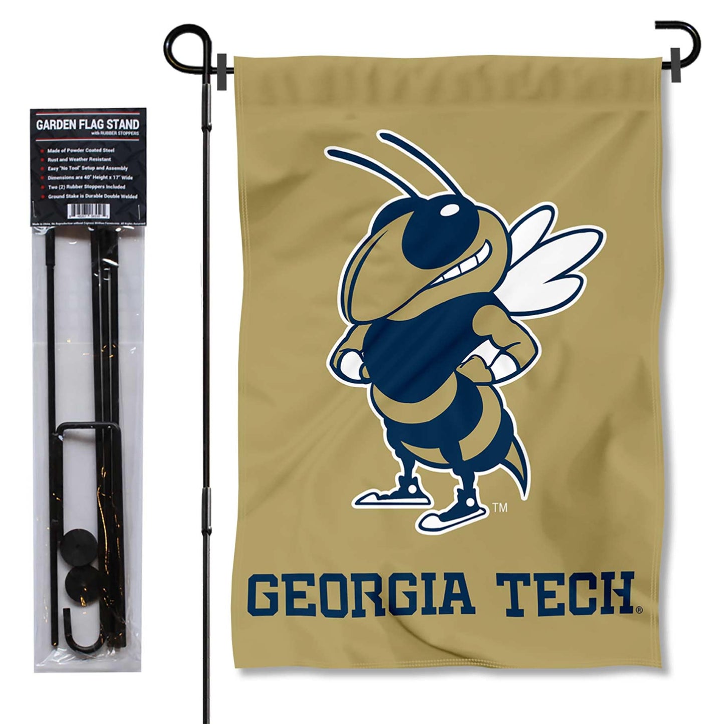 College Flags & Banners Co. Georgia Tech Yellow Jackets Garden Flag with Pole Stand Holder