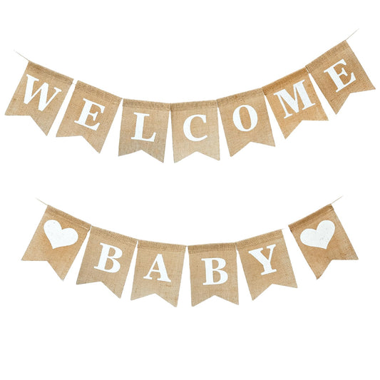 VIXAVI Welcome Baby Sign - Pre-Strung Burlap Welcome Baby Banner - Elegant Baby Announcement Sign for Boy and Girl - Newborn Birth Hospital Signs - Baby Arrival Banners - Adorable Baby Shower Decor