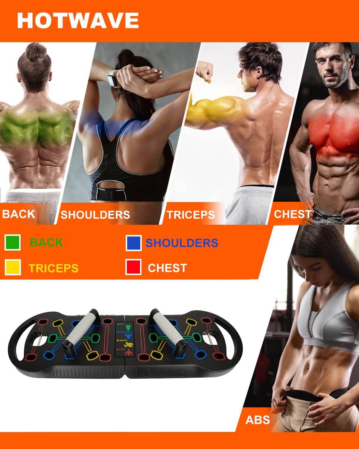 HOTWAVE Portable Exercise Equipment with 18 Gym Accessories.20 in 1 Push Up Board Fitness,Resistance Bands with Ab Roller Wheel,Full Body Workout at Home