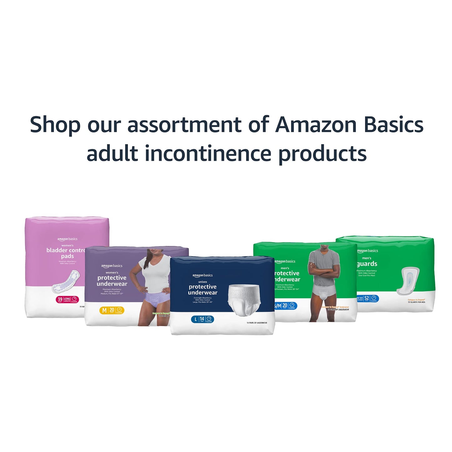 Amazon Basics Unisex Protective Underwear, Overnight Absorbency, Large, 56 Count, (4 Packs of 14)