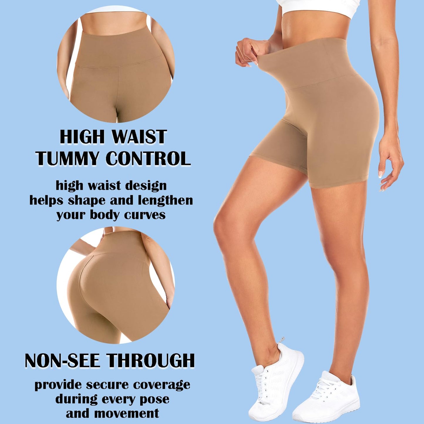 FULLSOFT High Waisted Biker Shorts for Women-5" Tummy Control Fitness Athletic Workout Running Yoga Gym Shorts(coca moncha,Large-X-Large)