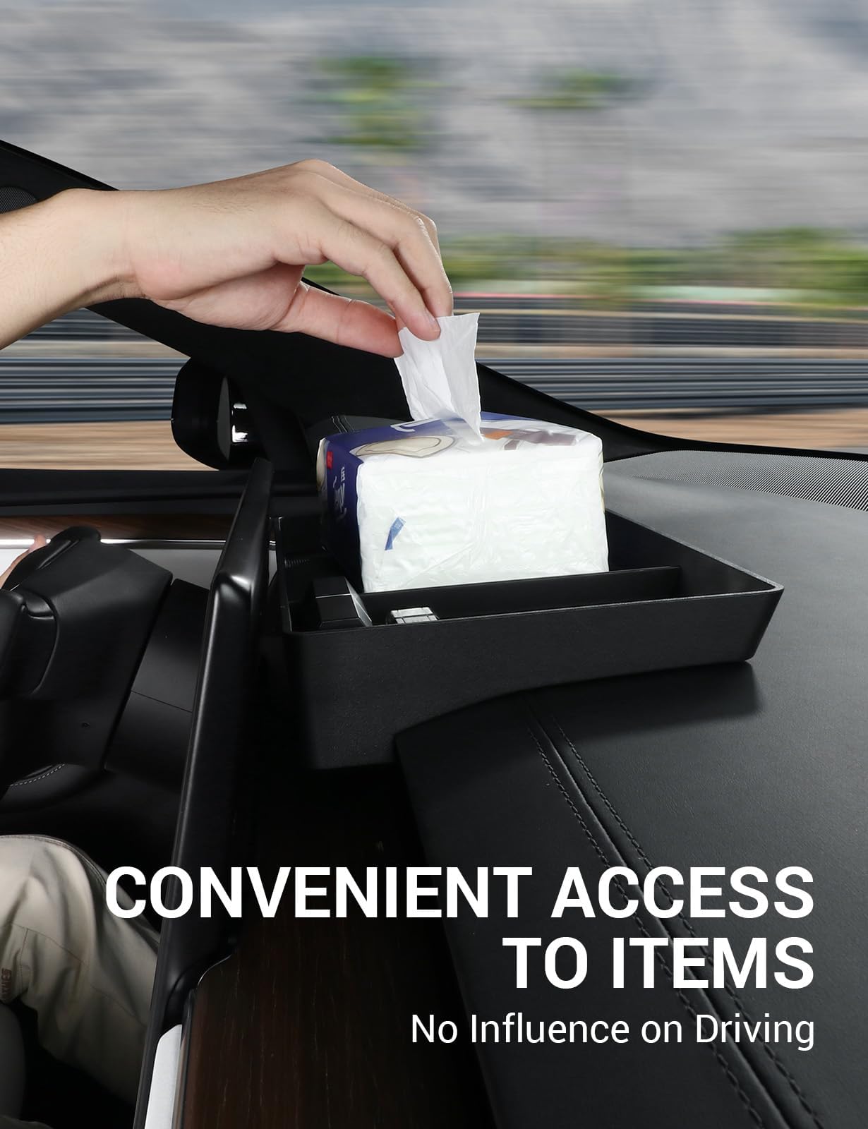 BASENOR 2022-2025 Tesla Model X Model S Center Console Organizer Behind Screen Storage Box, Dashboard Hidden Tray, Non-Slip Sunglasses Card Tissue Holder, Accessories for Refresh Plaid Long Range