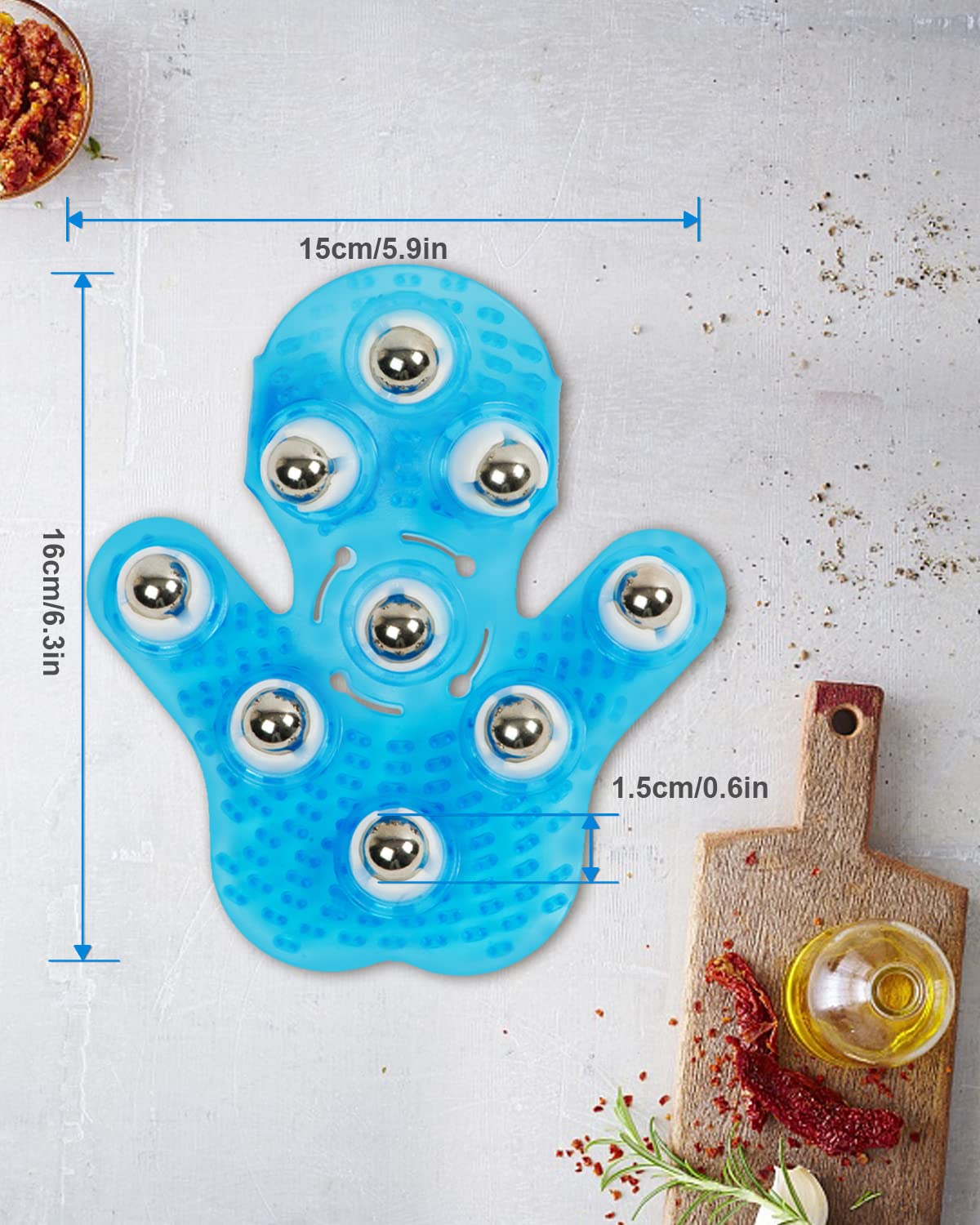 Outton Glove Massager Palm Shaped Hand Massage Manual 9 360-degree-roller Mental Roller Ball Blue