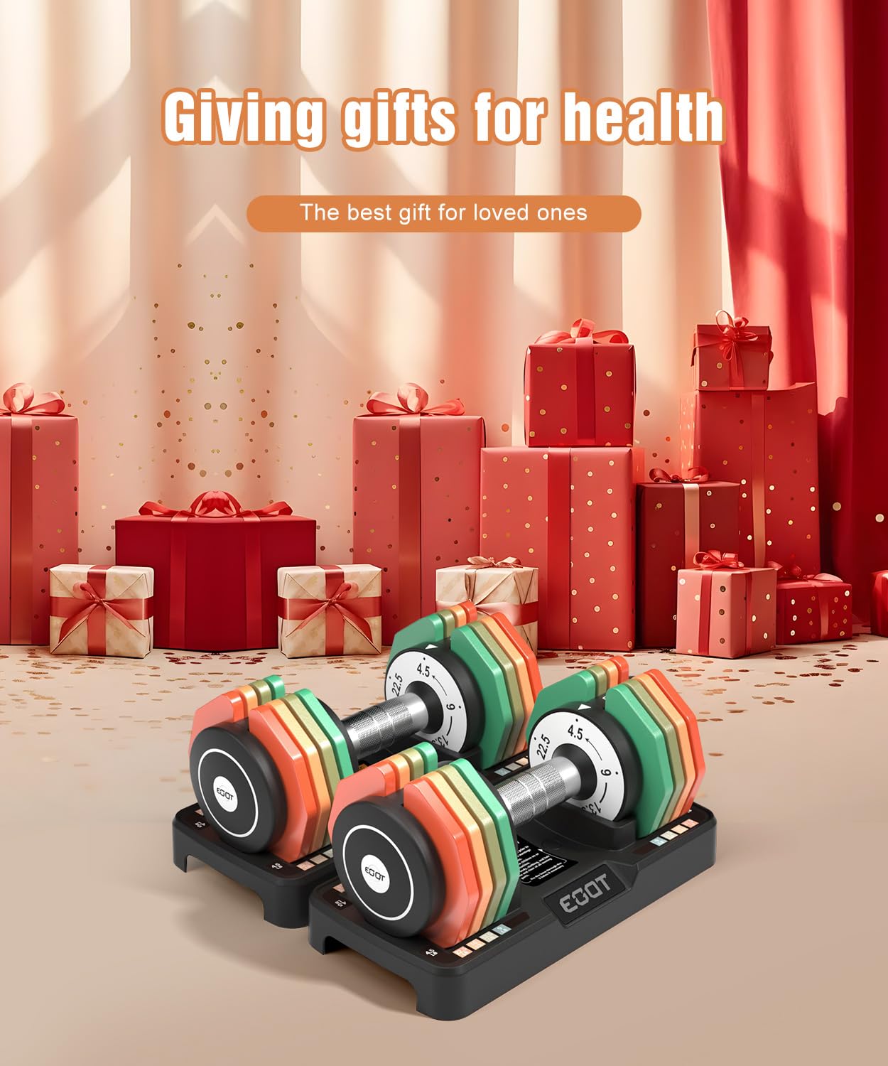 EOAT Adjustable Dumbbells 22.5LB Pair, 5 in 1 Free Adjustable Dumbbell Set with Anti-Slip Handle & Rainbow-colored Weight Plates for Home Gym, Weight Set for Women Men