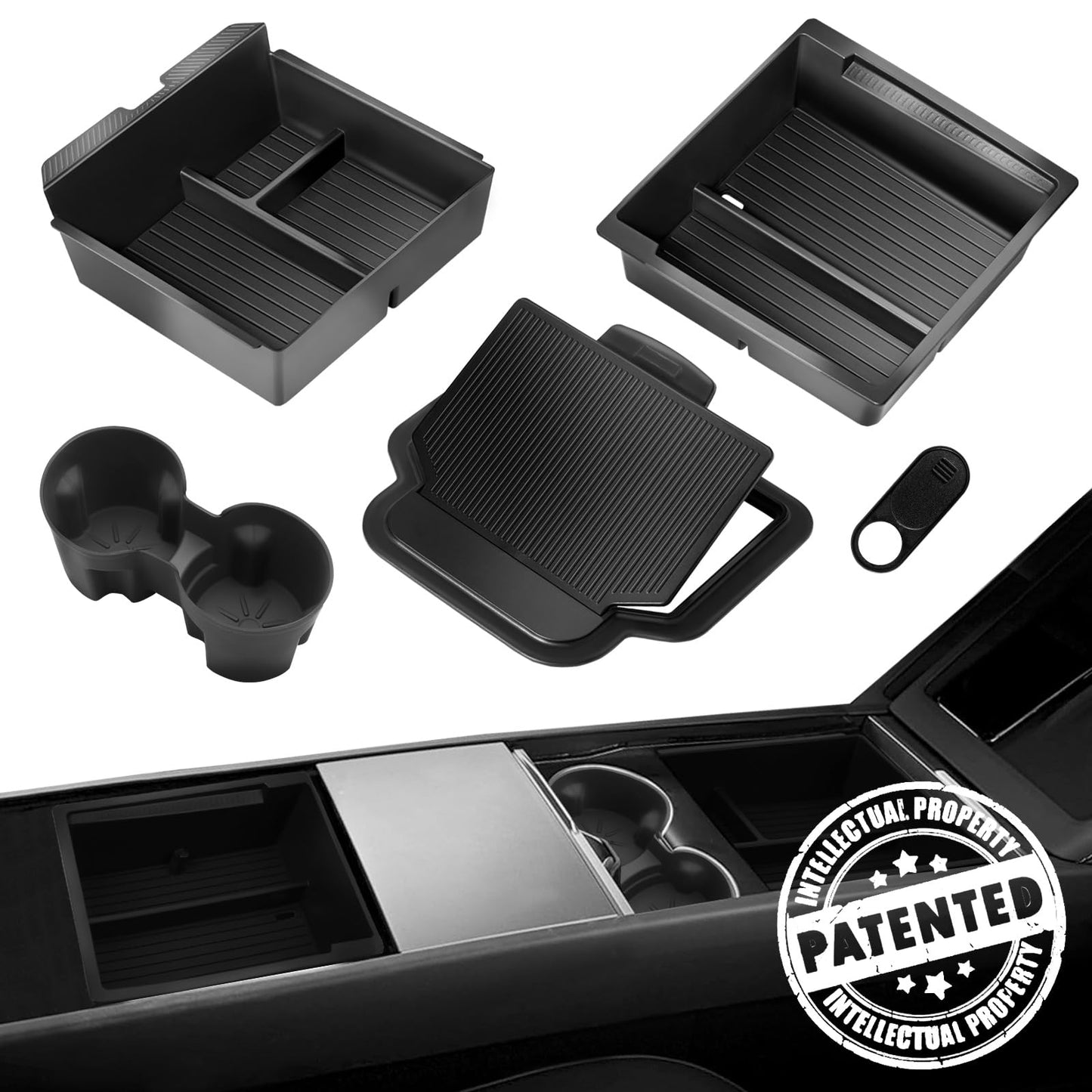 TSLDRV 2025 Upgrade Center Console Organizer Tray for Tesla Model 3 Highland Accessories 2024 2025/For Tesla Model Y Juniper Accessories 2025 [Slide Smoothly/US Patent] Cup Holder Matte Black