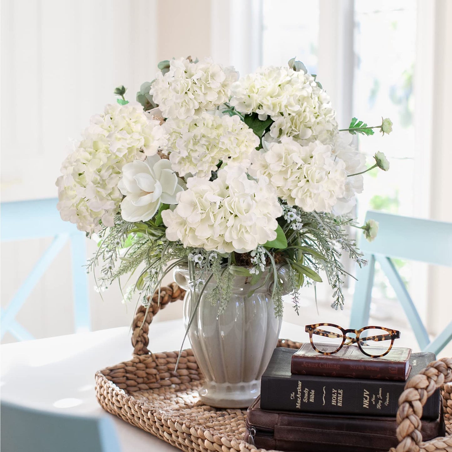 Auihiay 46 PCS Hydrangea Artificial Flowers Silk Hydrangea Heads with Stems, Ivory Artificial Hydrangea Flowers for DIY Wedding Centerpiece, Garden, Home, Party, Baby Shower Decor