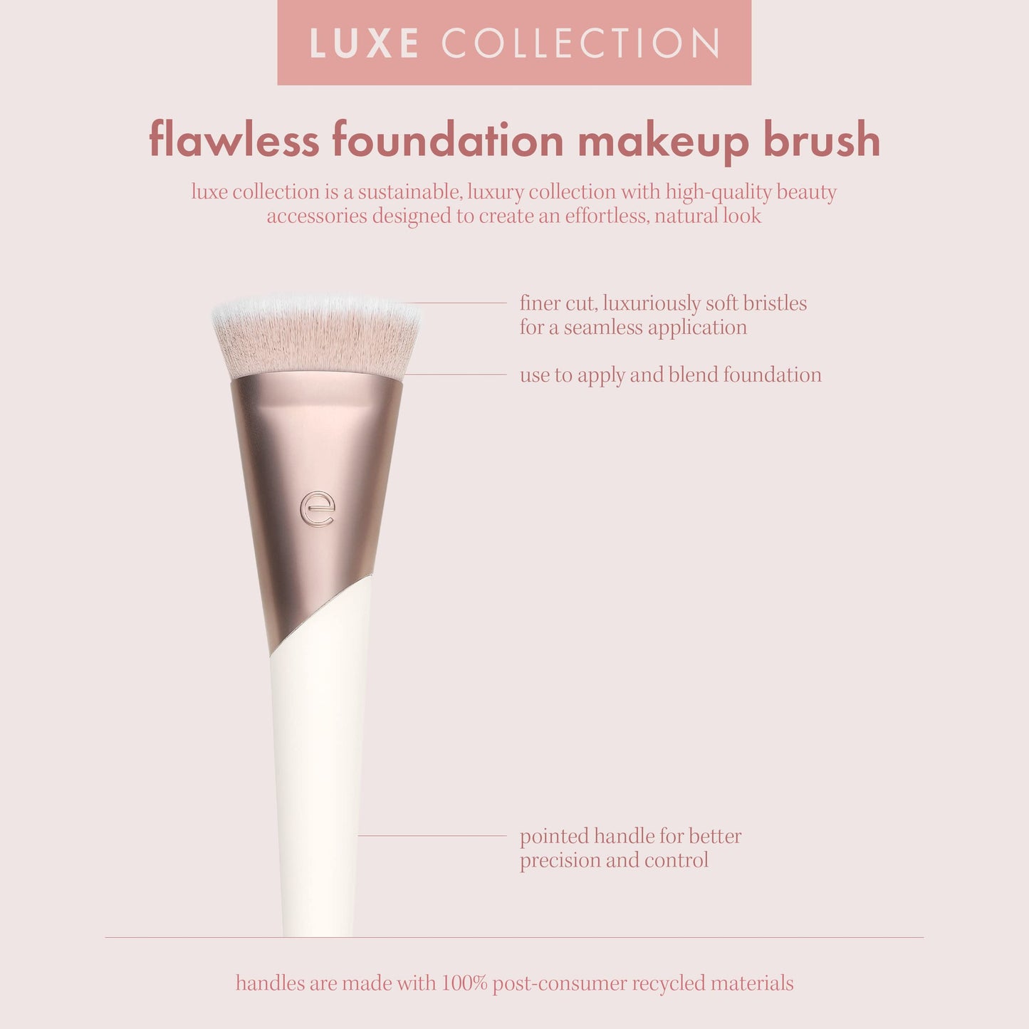 EcoTools Ecofriendly Luxe Flawless Foundation Makeup Brush for Liquid & Cream Foundation, Dense, Synthetic Bristles, Eco-Friendly Premium Quality Makeup Brush, Vegan & Cruelty-Free, 1 Count