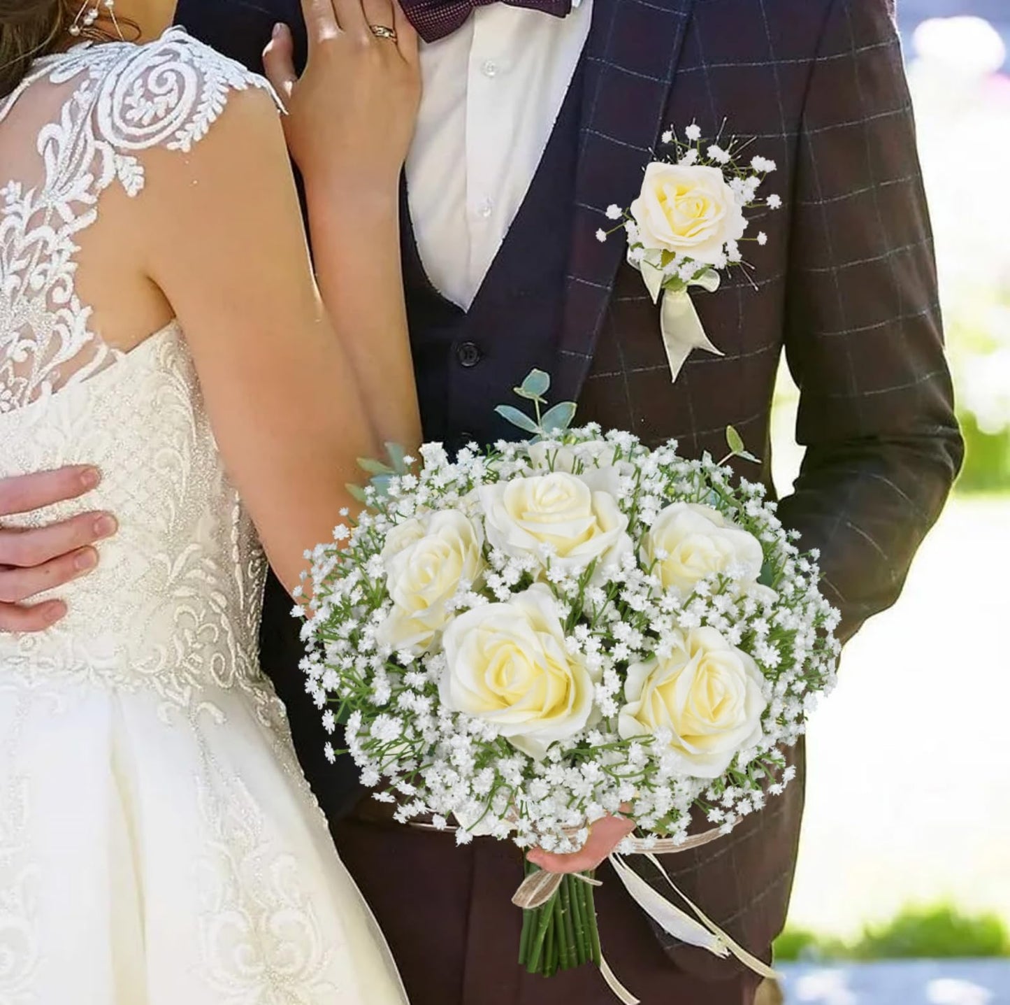 Dolicer 15 Pcs Babys Breath Artificial Flowers, White Long Stem Baby Breath Flowers Artificial Bulk, Real Touch Fake Babys Breath Gypsophila for Wedding Bridal Bouquet Party Arrangements Home Decor