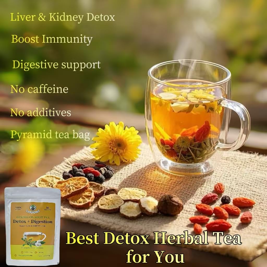 Gerduck Dandelion Wolfberry Tea -Liver & Kidney Detox Tea,7 Natural Ingredients Blend with Chrysanthemum cassia seed,Licorice,Traditional Herbal Tea Formula for Daily Health,Immune Support,30 Tea Bags