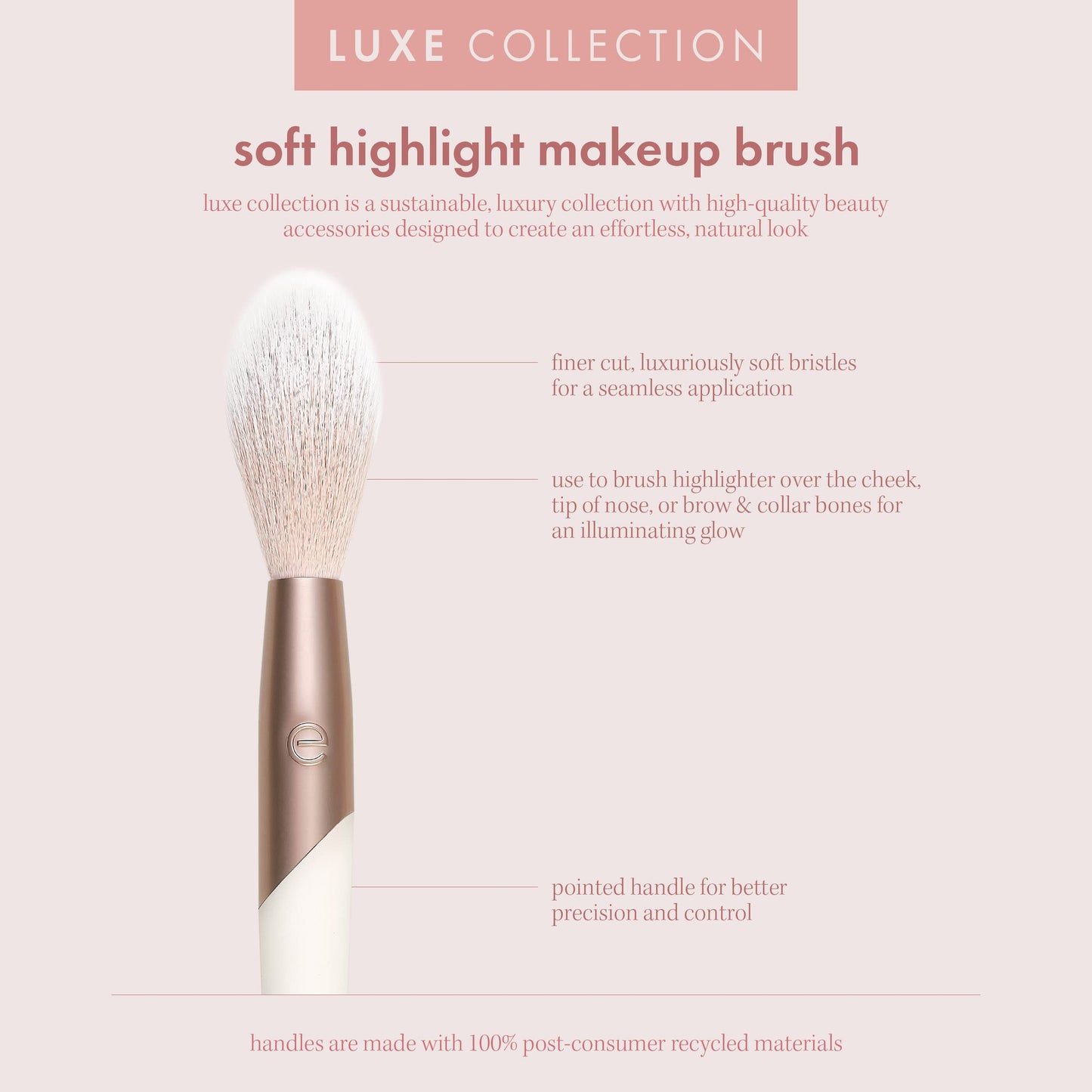 EcoTools Luxe Soft Highlighter Makeup Face Powder Brush, Sheer, Luminous Glow, Premium Quality Makeup Brush, Ultra Soft, Synthetic Bristles, Eco Friendly Face Brush, Cruelty-Free, 1 Count