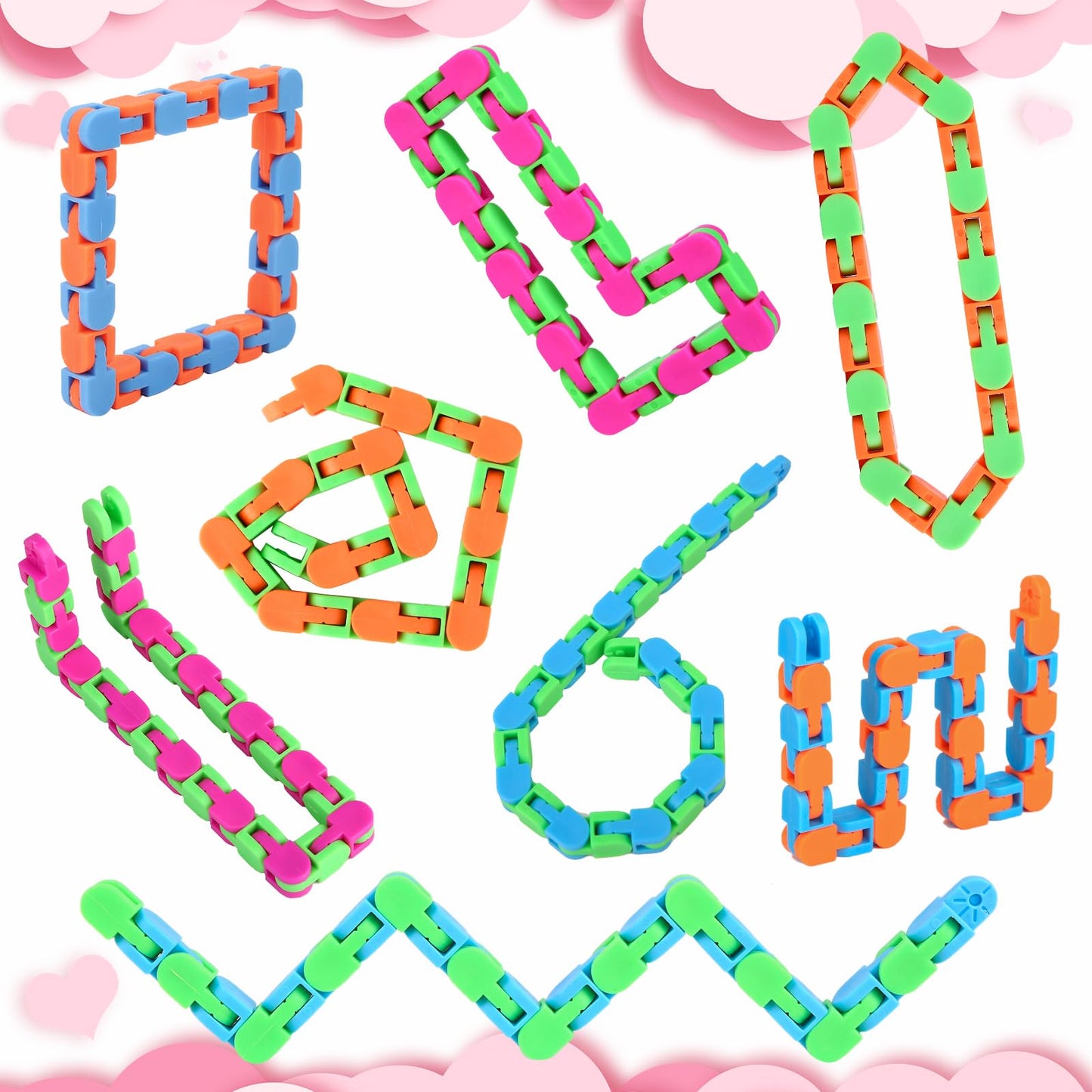 8Pcs Easter Basket Stuffers Fidgets Wacky Tracks Fidget Toys for Kids Classroom Students Gifts School Prizes Sensory Autism Snap Click Snake Adults Stress Relief