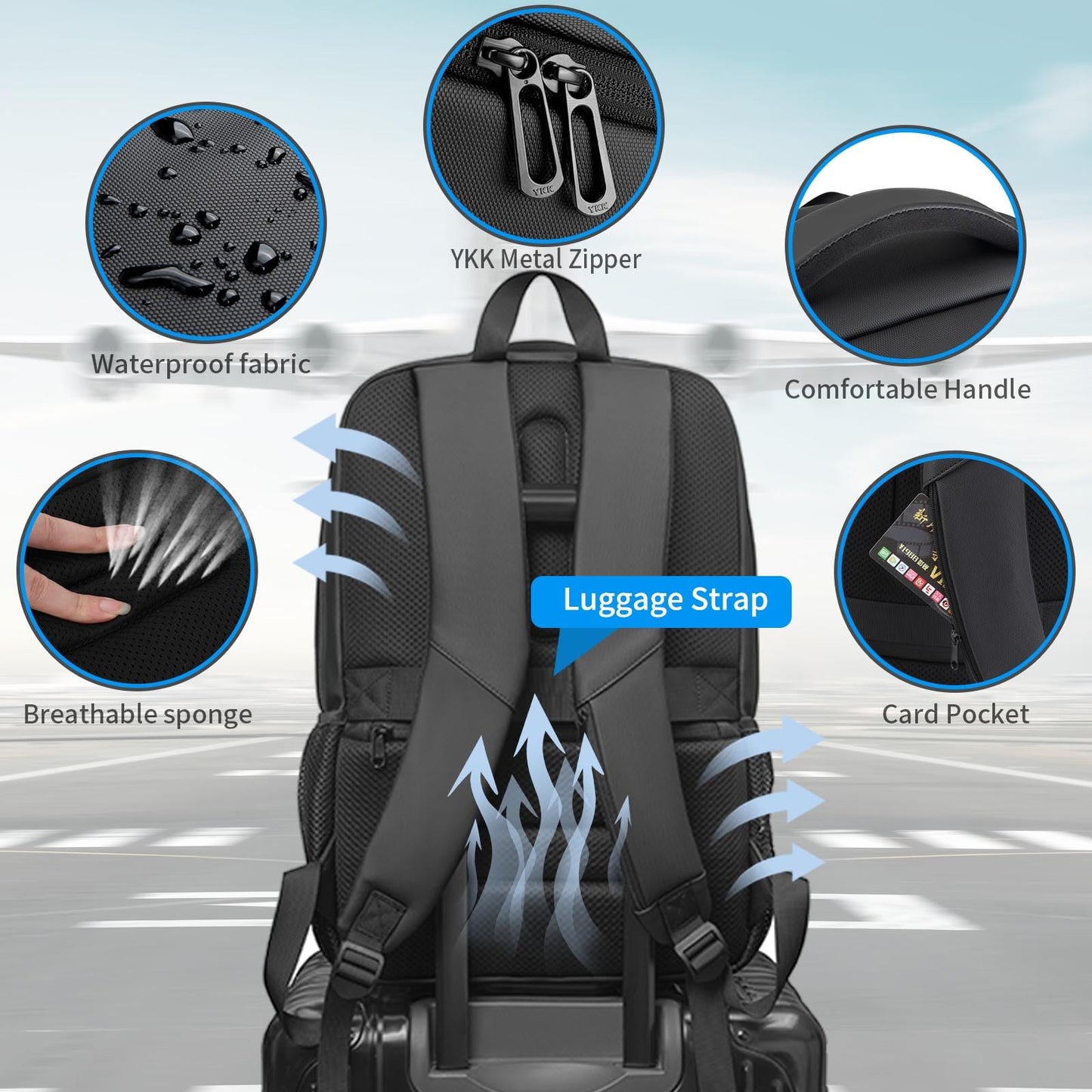 BJIAX 40L Travel Laptop Backpack for Men, High Tech Business Backpack with USB Charging Port and Ergonomic Design, Water Repellent Work College Computer Backpack Fits 17.3 Inch Tablet, Notebook