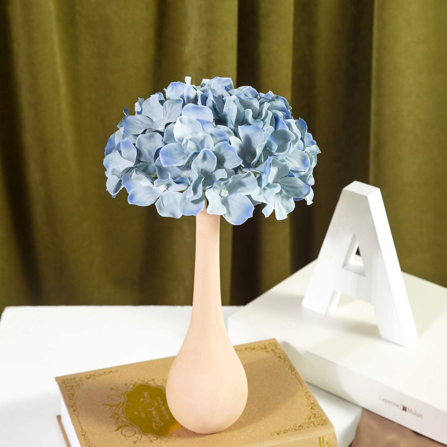 H.FLOLAVIDA Hydrangea Silk Fake Flowers Heads with Stems, Artificial Flowers for Decoration Wedding Home Party Shop Baby Shower,Room Decor for Bedroom Aesthetic, Pack of 10……… (Peacock Blue)