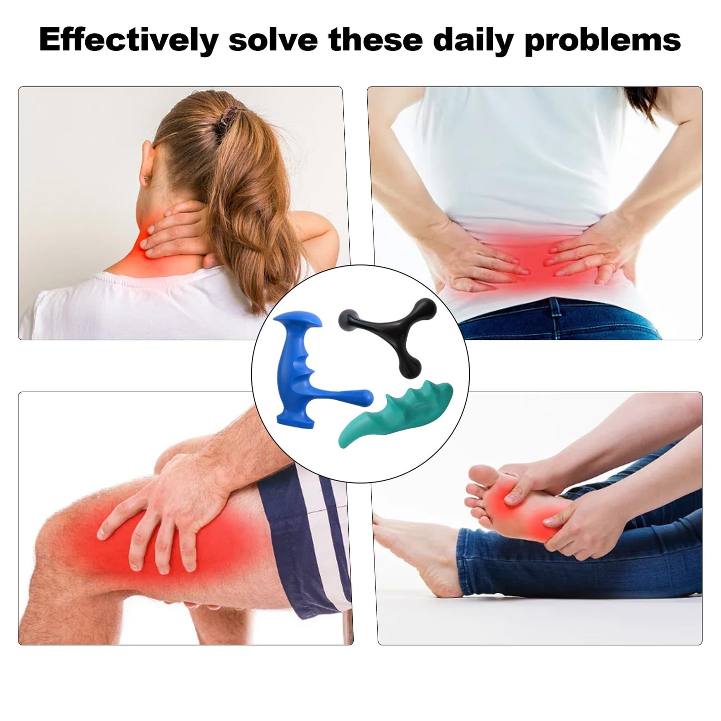 hautllaif Manual Trigger Point Massage Tool and Thumb Saver for Full Body Deep Tissue Massage, Set Include 1 Green Thumb Protector Tool 1 Palm Urchin Massage Tool Hand Held 4-Legged Massage Knobs