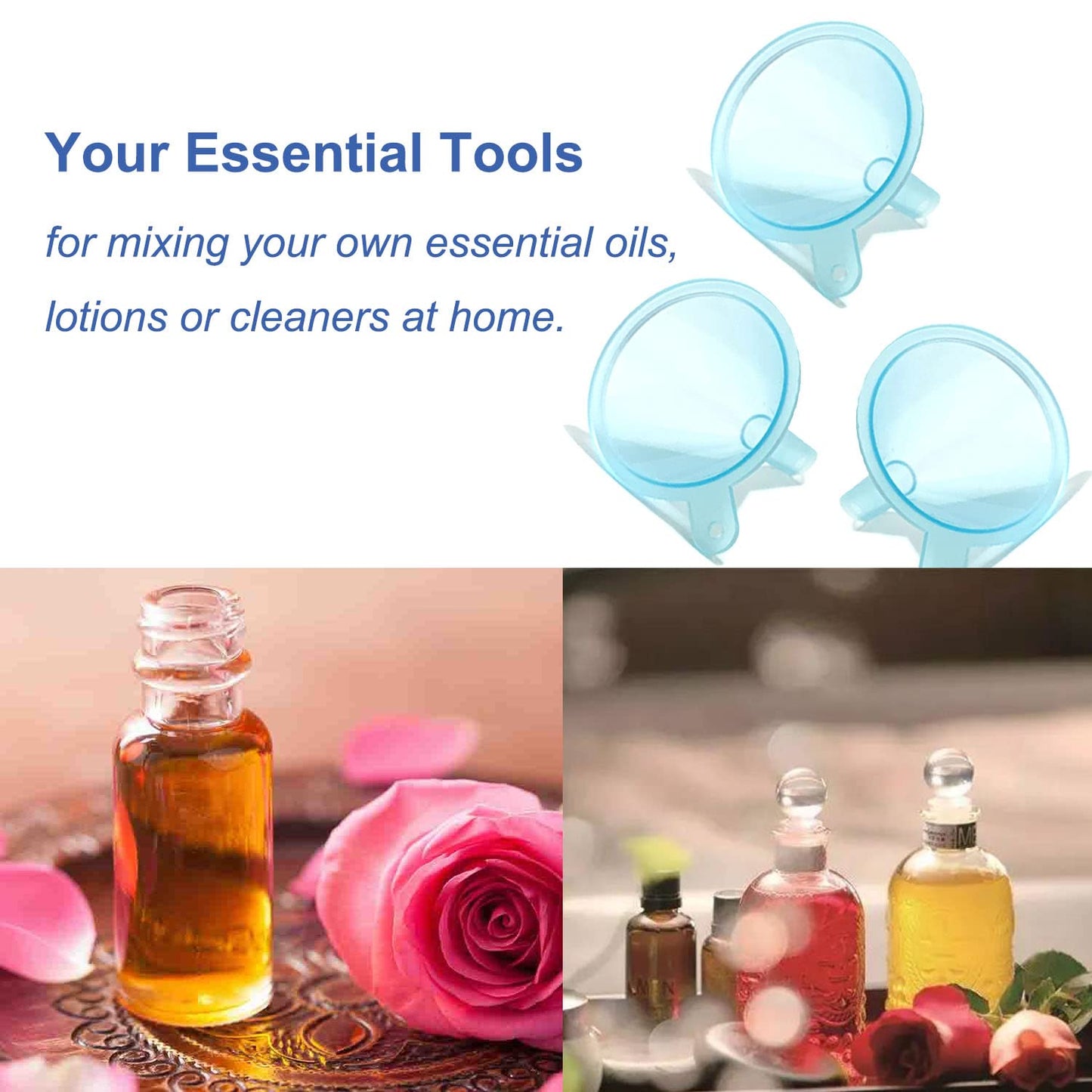 Avenoir Refillable Cosmetic Containers Funnels, Funnels for Filling Bottles of Lotion, Water, Essential Oils, Lotions, Shampoo, Conditions, Cleaning Products, 3 Blue