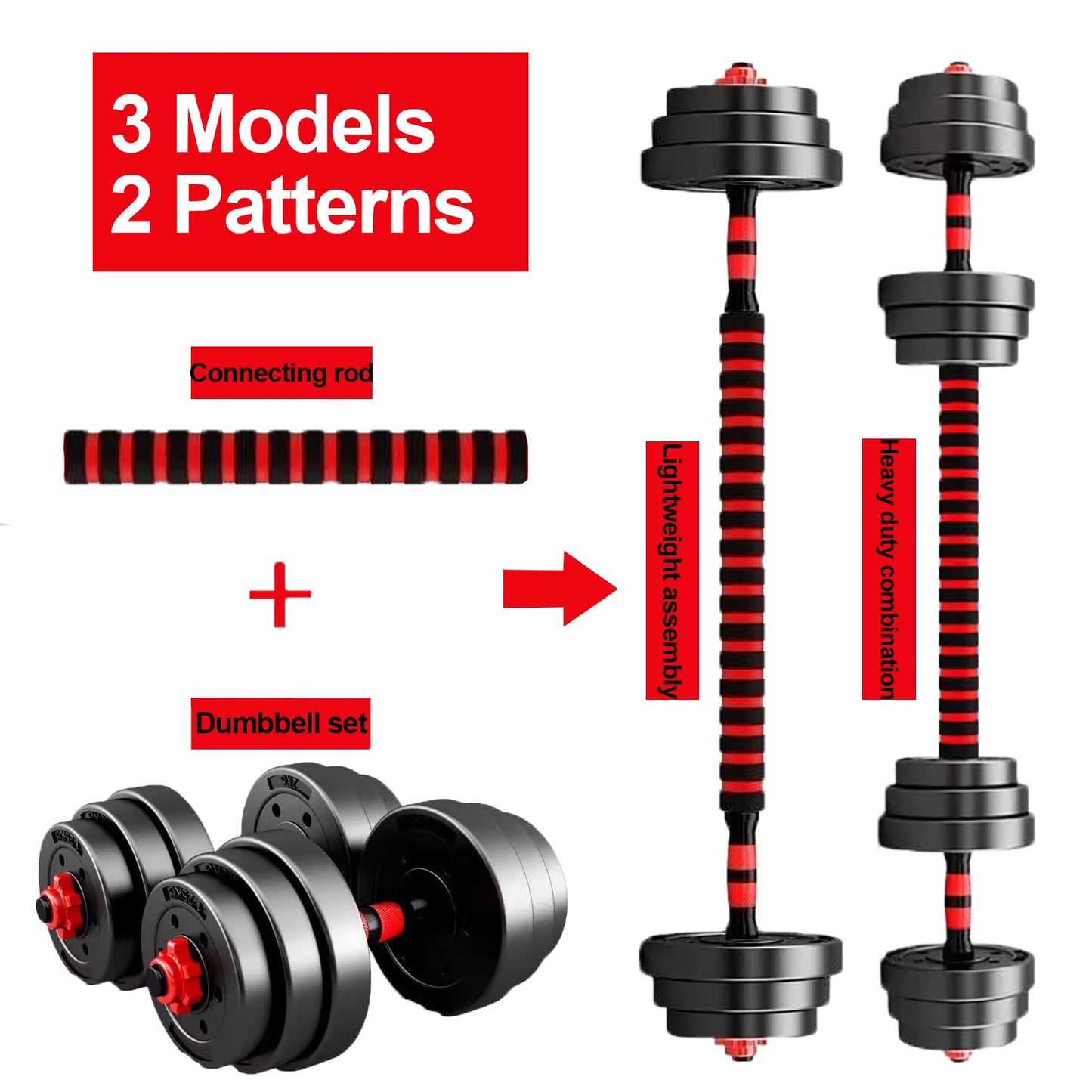 Adjustable Dumbbell Set, 5-44 lbs Free Weight Set with Connector for Barbell, Dumbbells, Push-Up Options, Fitness Exercises for Home Gym Suitable Men/Women