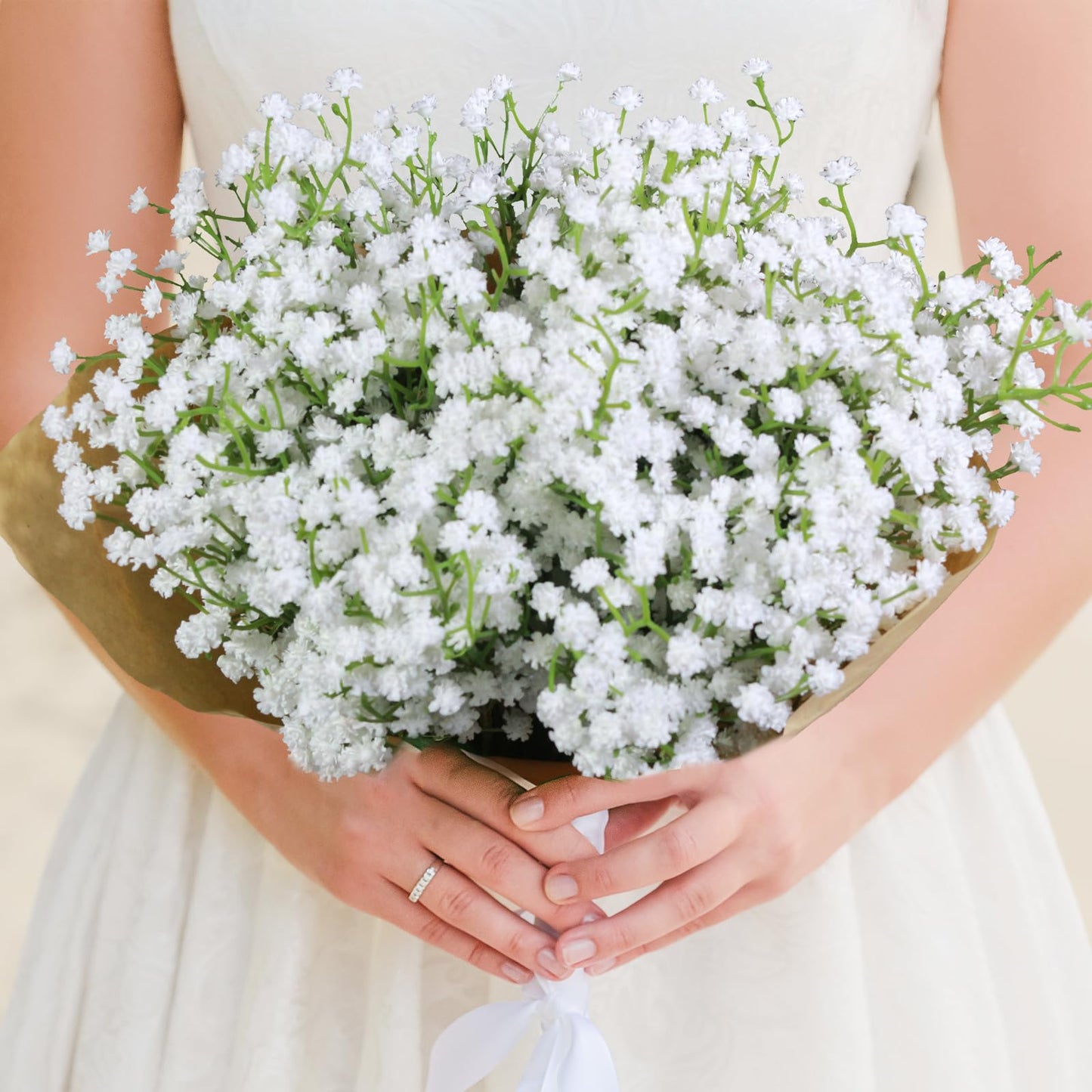 Gumolutin 15 Pack Real Touch Artificial Baby's Breath Flowers - 21" Bendable Stems for Wedding Bouquets, Home Centerpieces & Outdoor Decor (Waterproof, Dustproof, White)