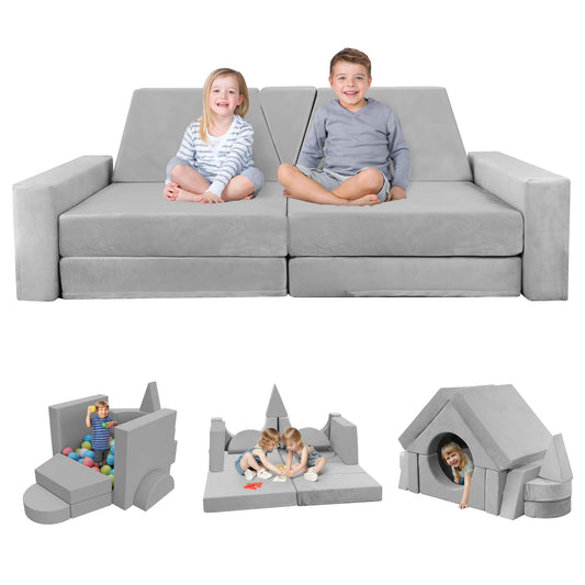YEFU 15pcs Modular Kids Play Couch, Kids Couch for Toddler & Children, Toddler couches, Kid Couches Fort Building kit for Playroom Furniture, Kid Play Couches, Convertible Sofa for Boys & Girls, Grey