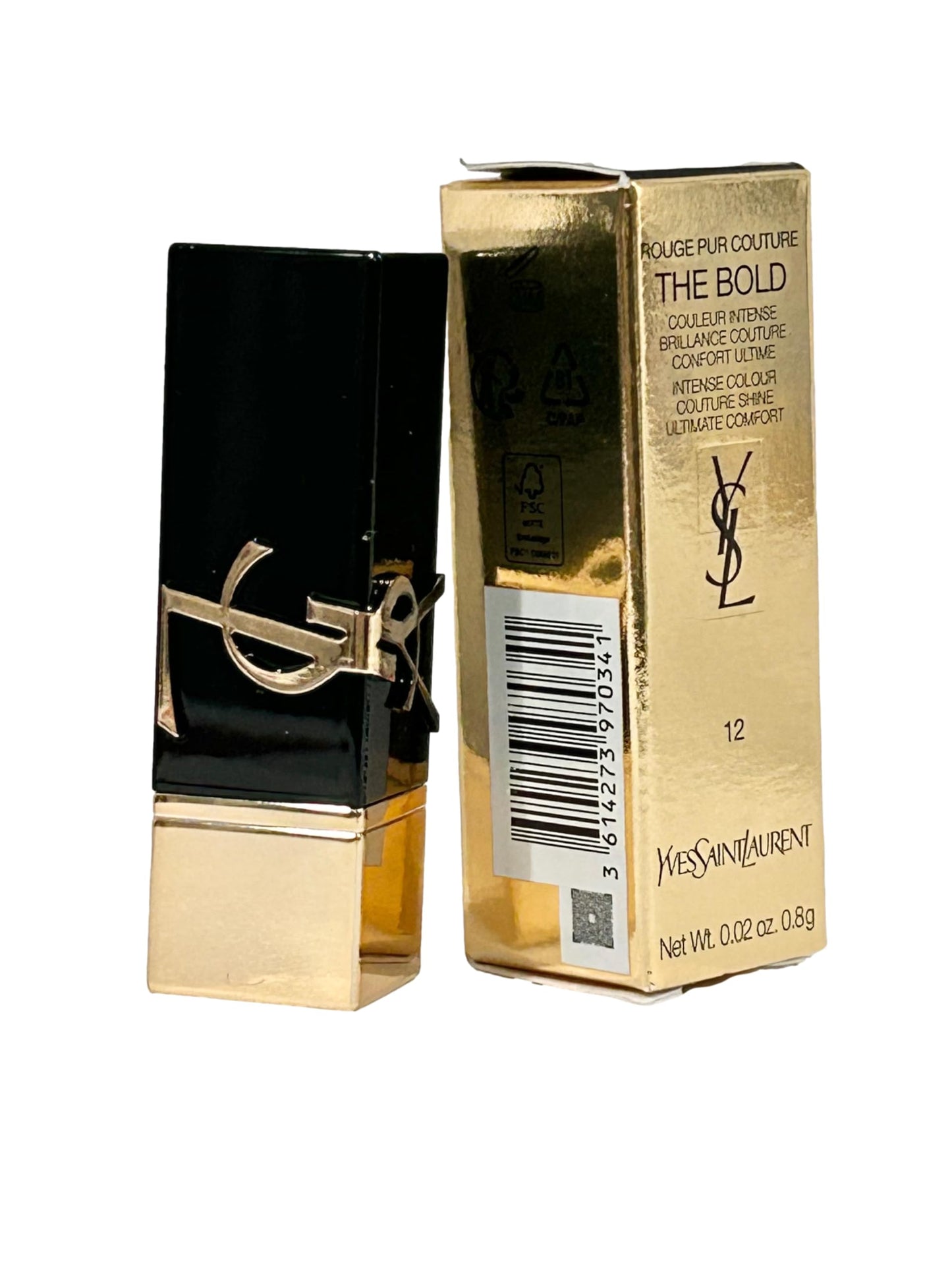 YVES SAINT LAURENT YSL Rouge Pur Couture THE BOLD Lipstick Color # 12 NU INCONGRU (MINI/SMALL/SAMPLE SIZE/TRAVEL SIZE) - 0341, RED