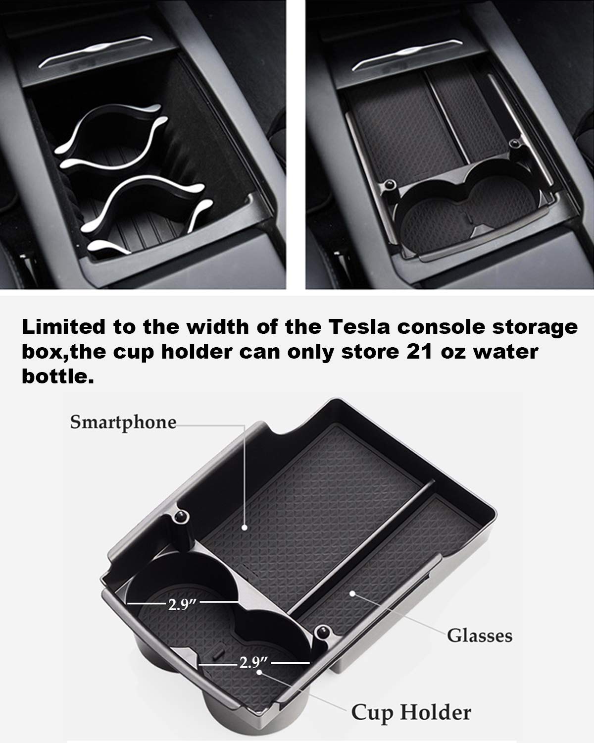 Jaronx Compatible with Tesla Model X/S Center Console Organizer, Armrest Storage Box+Cup Holder, for Tesla Model S/X Accessories 2016 2017 2018 2019 2020 2021