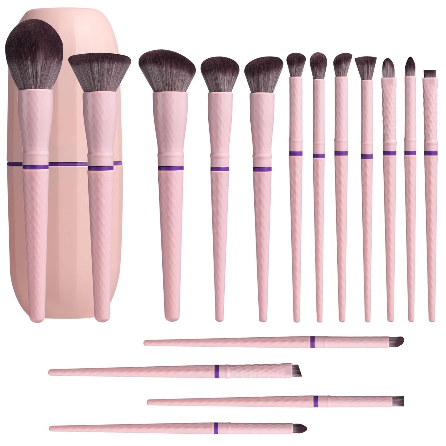 BS-MALL Travel Makeup Brushes – Professional and Durable 16-piece Set Detachable Rotating Handles, Eco-Friendly Design, Comes with Storage Barrel(Pink Travel Case)